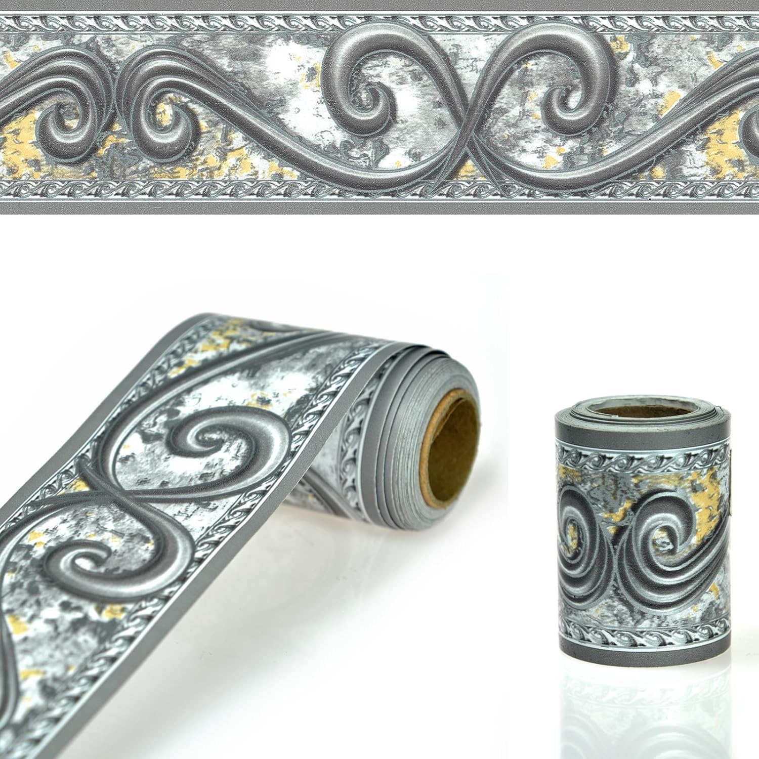 Peel and Stick Wallpaper Border, Abstract Curve Grey Removable Self Adhesive Wall Border Decorative Molding Tiles Stciker for Home Decor 2''x32.8ft