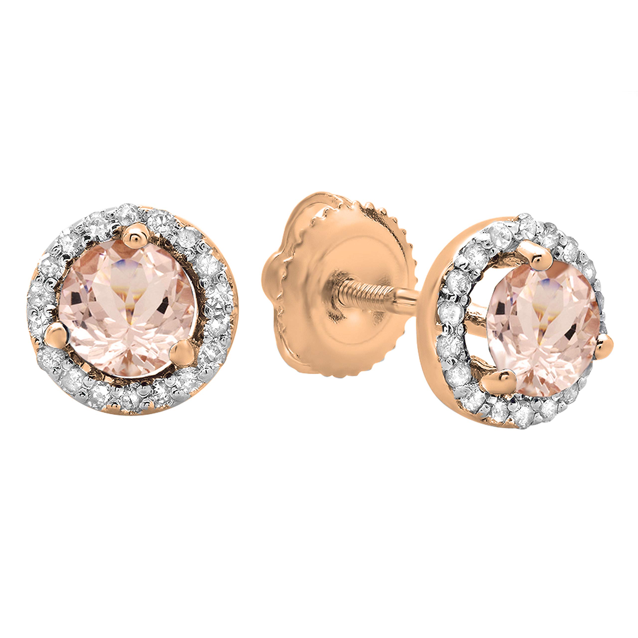 Dazzlingrock Collection Morganite White Diamond Womens Halo Stud Earrings