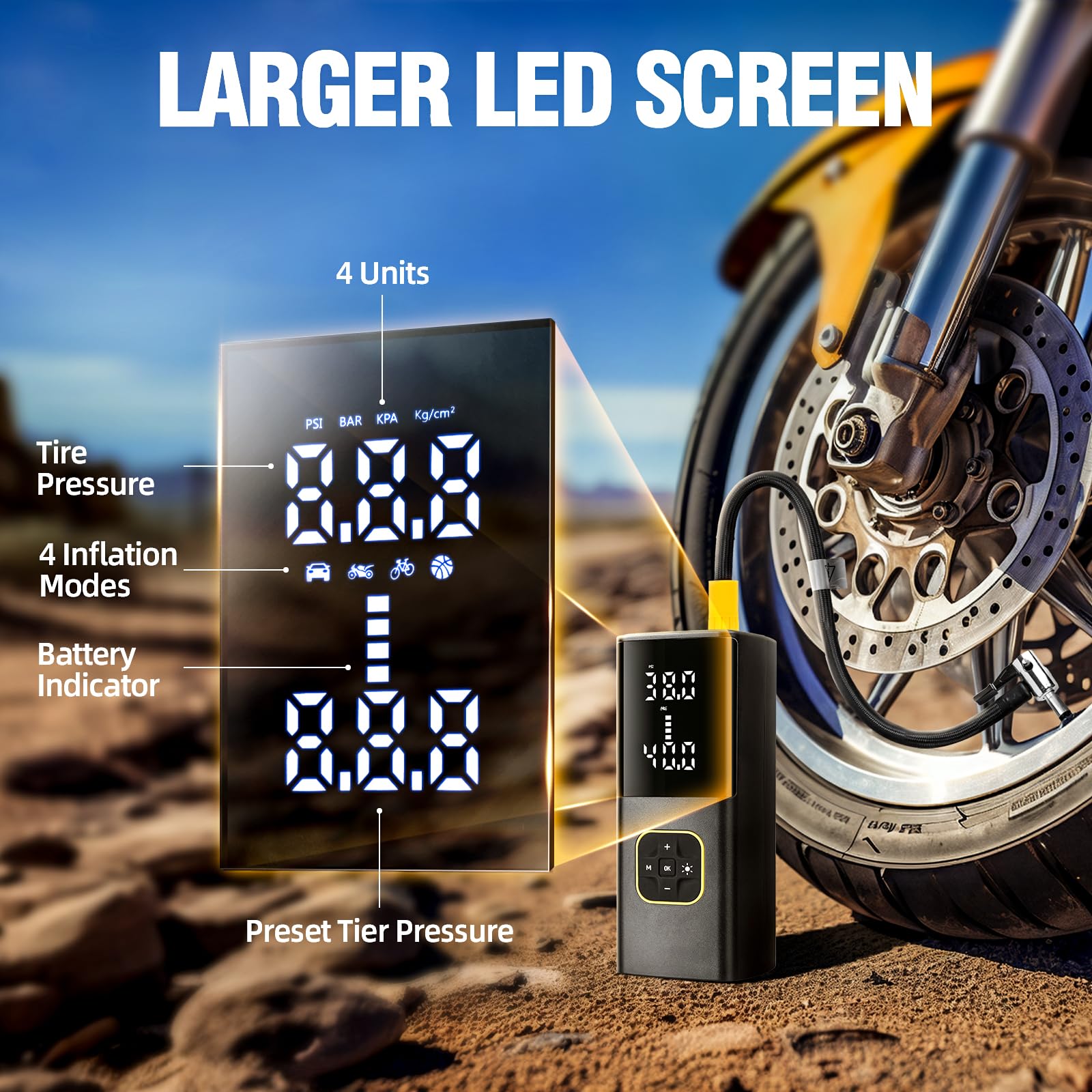 Zune Lotoo Elektrische Luftpumpe Fahrrad 150PSI/10,3 Bar, 9000mAh Akku Luftpumpe Elektrisch mit LED-Anzeige, Tragbare Akku Auto Kompressor mit 12V DC-Kabel & LED-Licht für Auto Motorrad Fahrrad Bälle