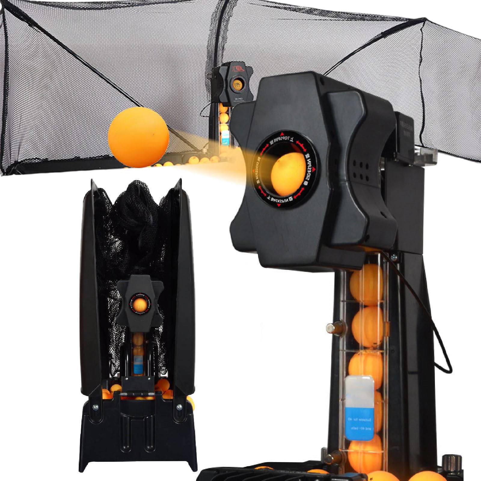 Robot da Ping Pong, Lanciatore Automatico di Palline, Macchina Lanciapalle, Lancio Completo delle Palline, con Rete di Raccolta delle Palline E 100 Palline da Ping Pong