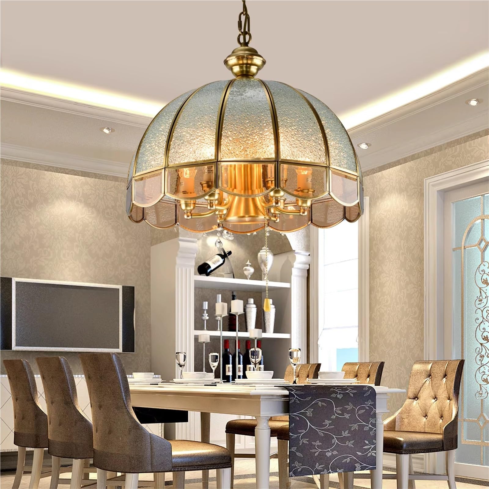 Olskfuh Cold White American Copper Chandelier For Dining Bedroom Vintage European Style Hallway Balcony Pendant Lighting Fixture Lamps,