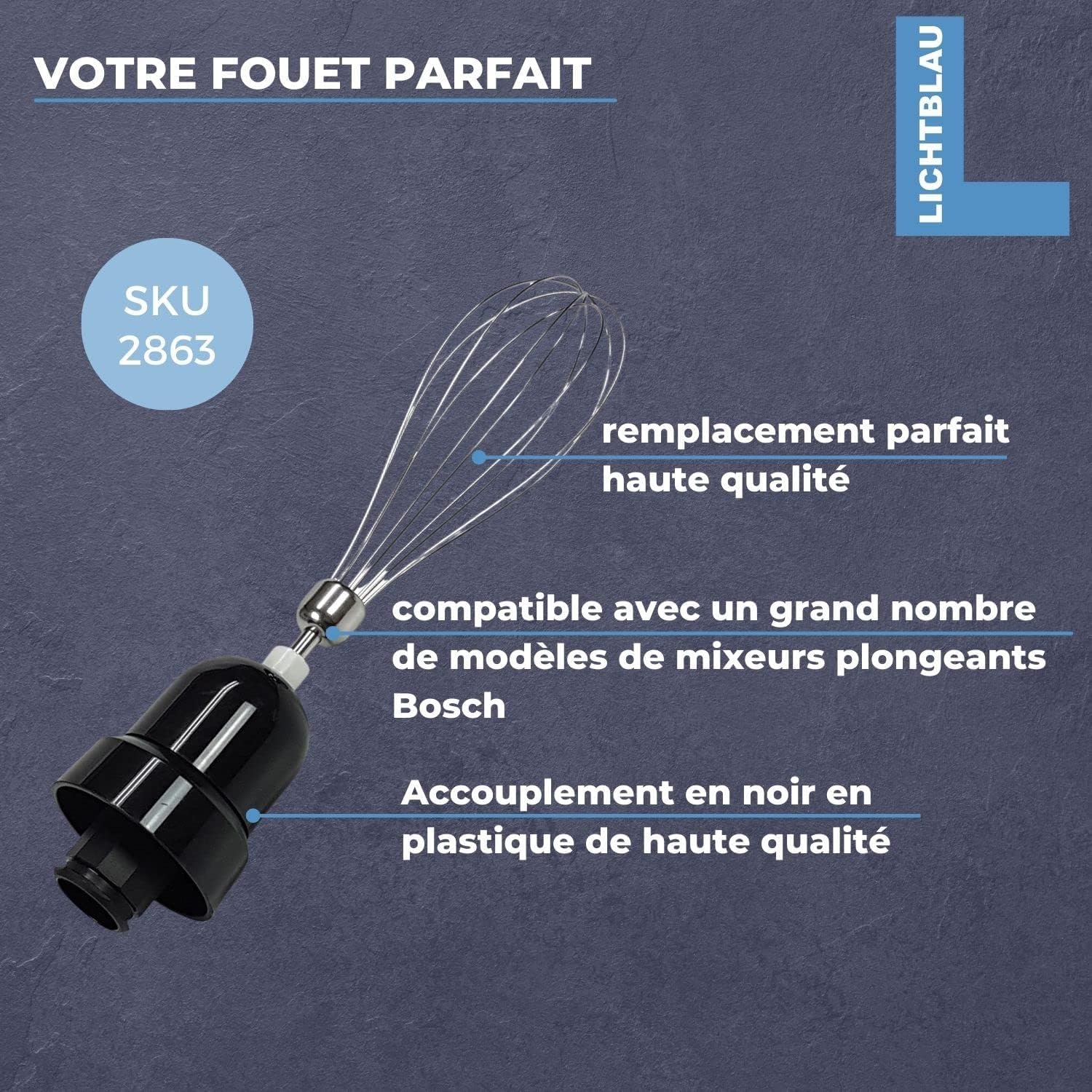 Lichtblau Fouet 657378 avec engrenage entraîneur 629984 pour mixeur plongeant 753124 pour batteurs manuels Bosch I Rechange pour MS8CM MSM87 MSM88 MSM89 MSMM7 MSMM89 Maxo Mixx etc.
