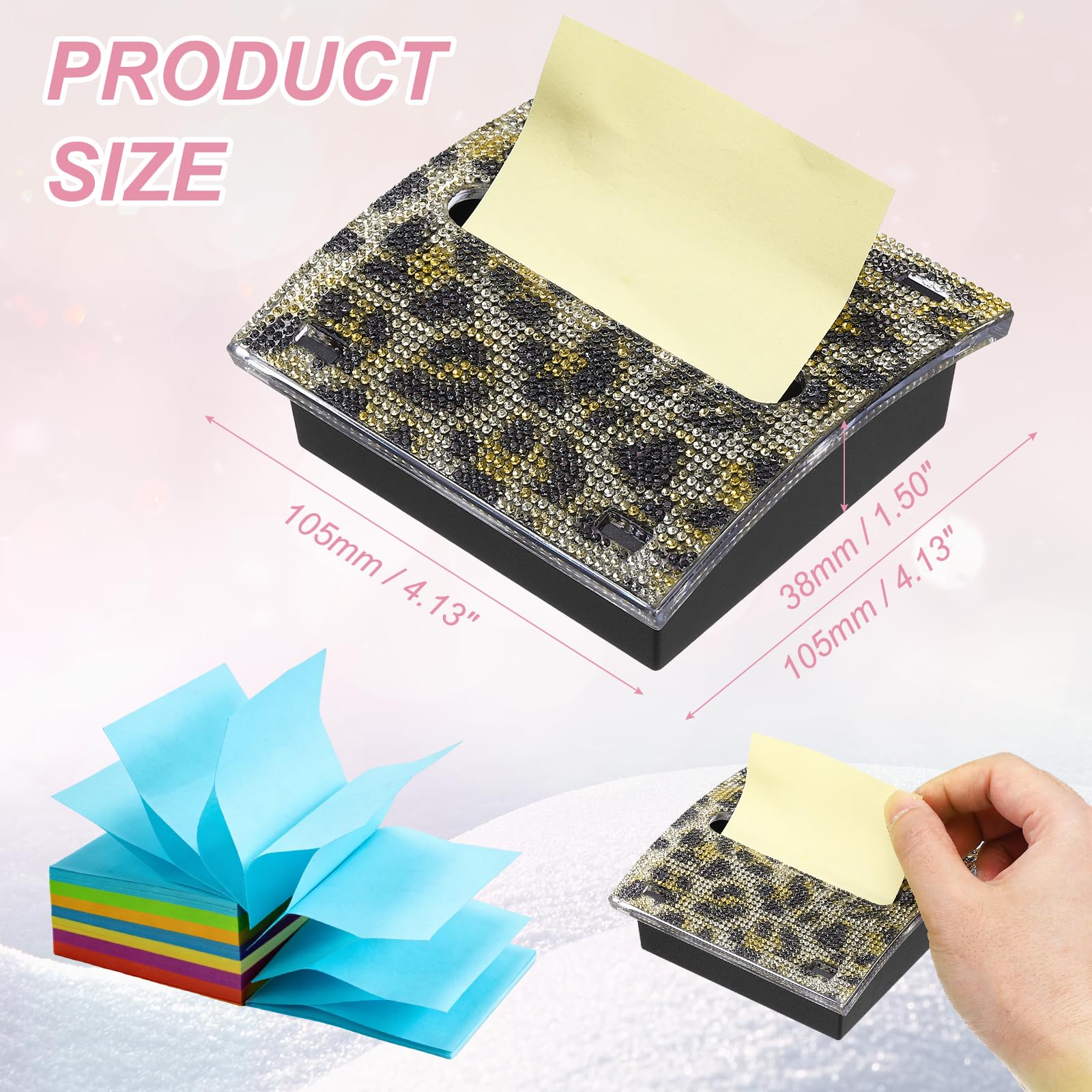 PATIKIL Stick Note Pad Holders, 4 x 4 Inches Rhinestone Sticky Note Dispenser Memo Pad Holder Office Desk Organizer Supplies for Office Home Desk Organization, Leopard - Image 2