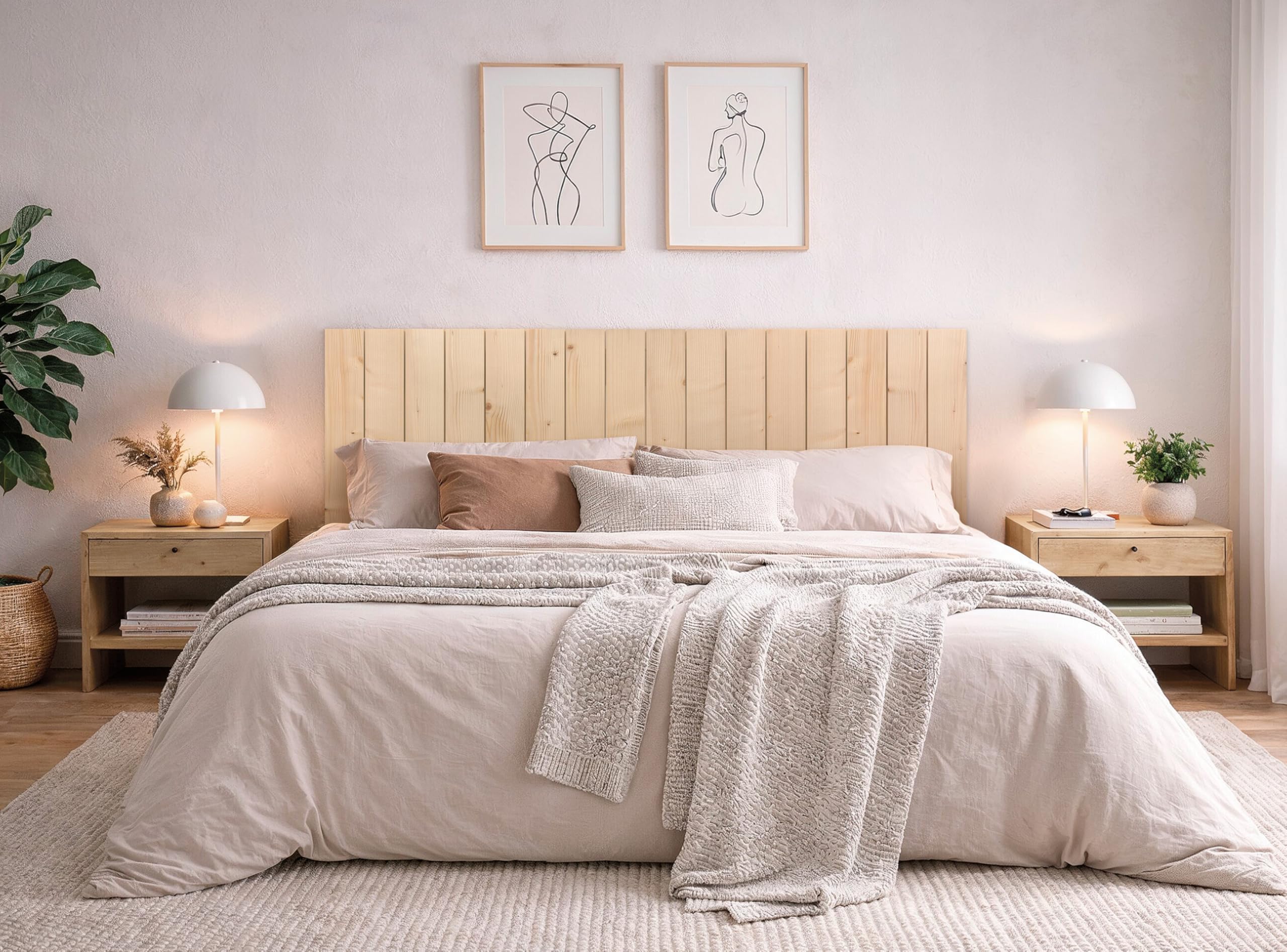 DHOME Cabecero de Madera Natural de Pino con Patas Estilo Palet Vertical Cama Palets Herrajes incluidos (110cm, Madera Natural Pino)