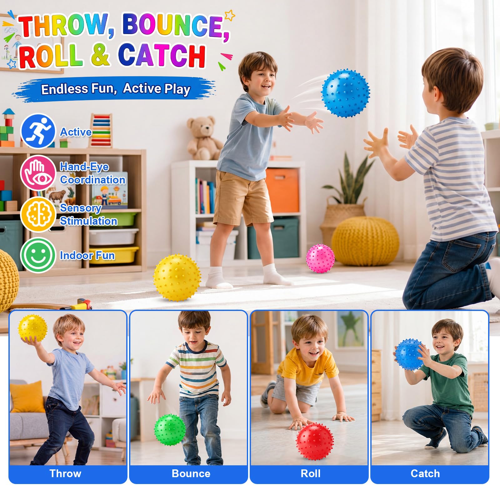 Jerify Knobby Balls 12 cm rimbalzante Spiky palla sensoriale Bulk morbido gonfiabile massaggio stress giocattolo di plastica per la scuola partito giochi all'aperto e interno