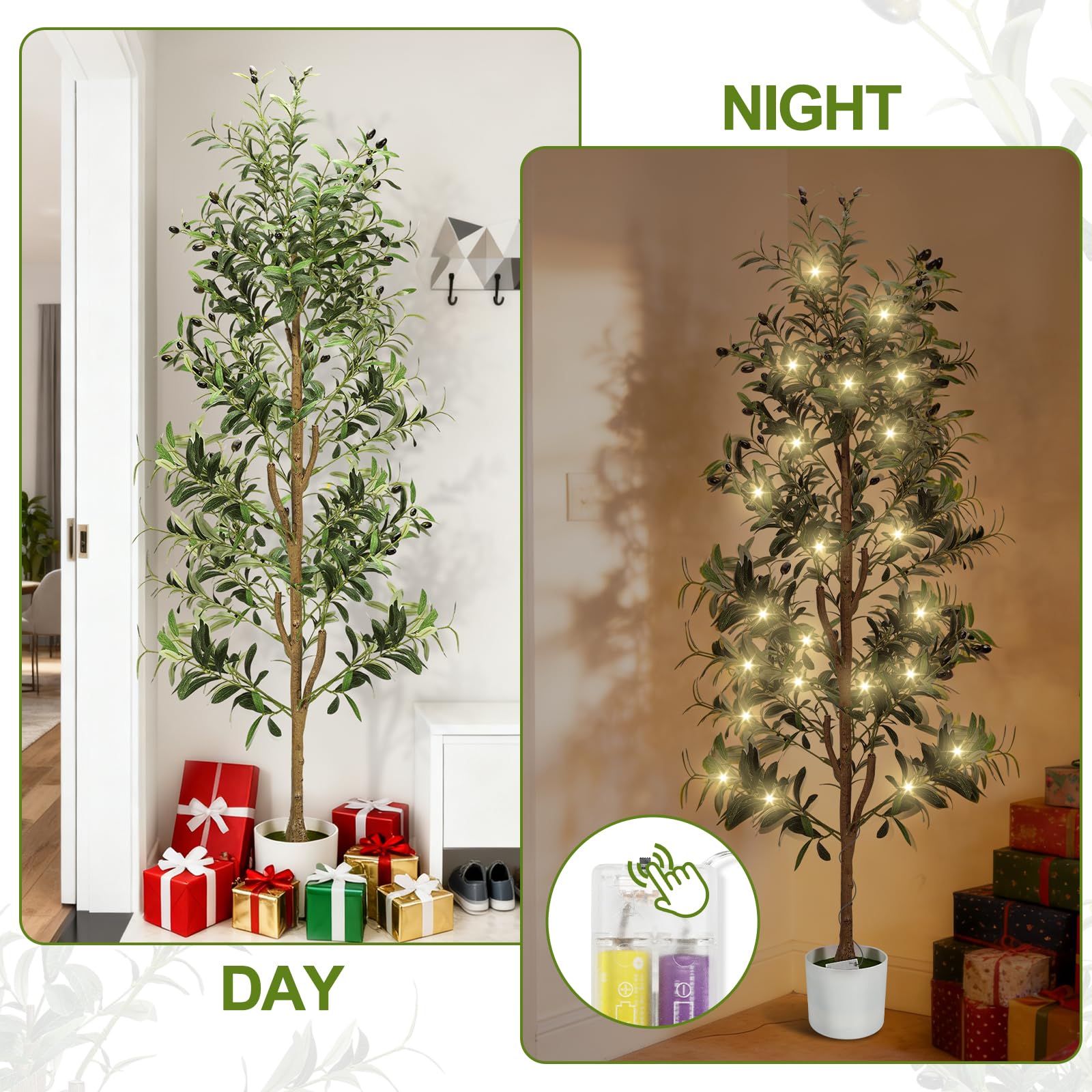 NZQXJXZ Albero di Olive Artificiale 180 cm con Luci, Pianta Artificiale da Interno con Vaso e Cesto, Piante Artificiali con Tronco Naturale e Frutti Realistici per Casa Ufficio
