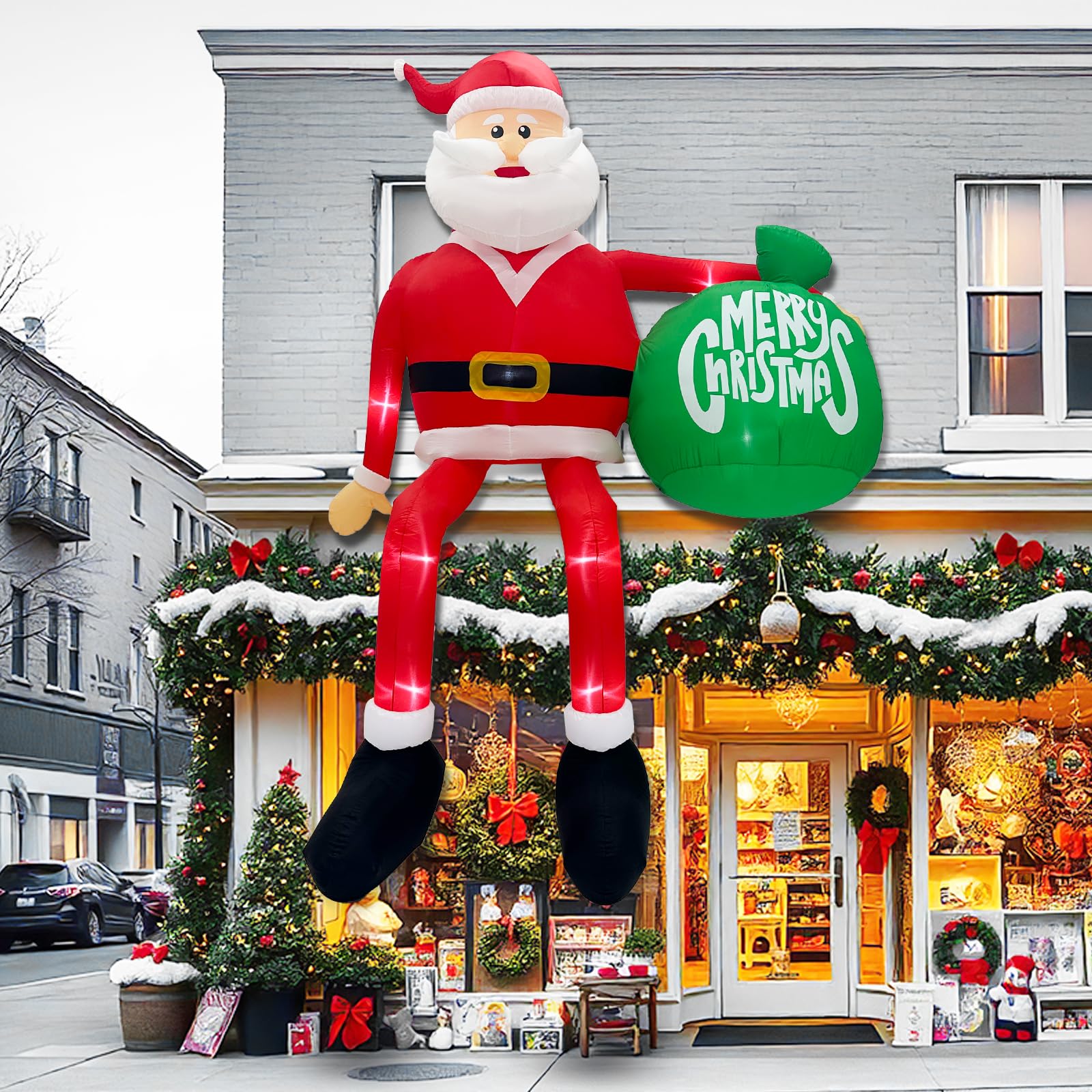 450 cm Santa Claus trepa la pared con regalos, gran decoración navideña