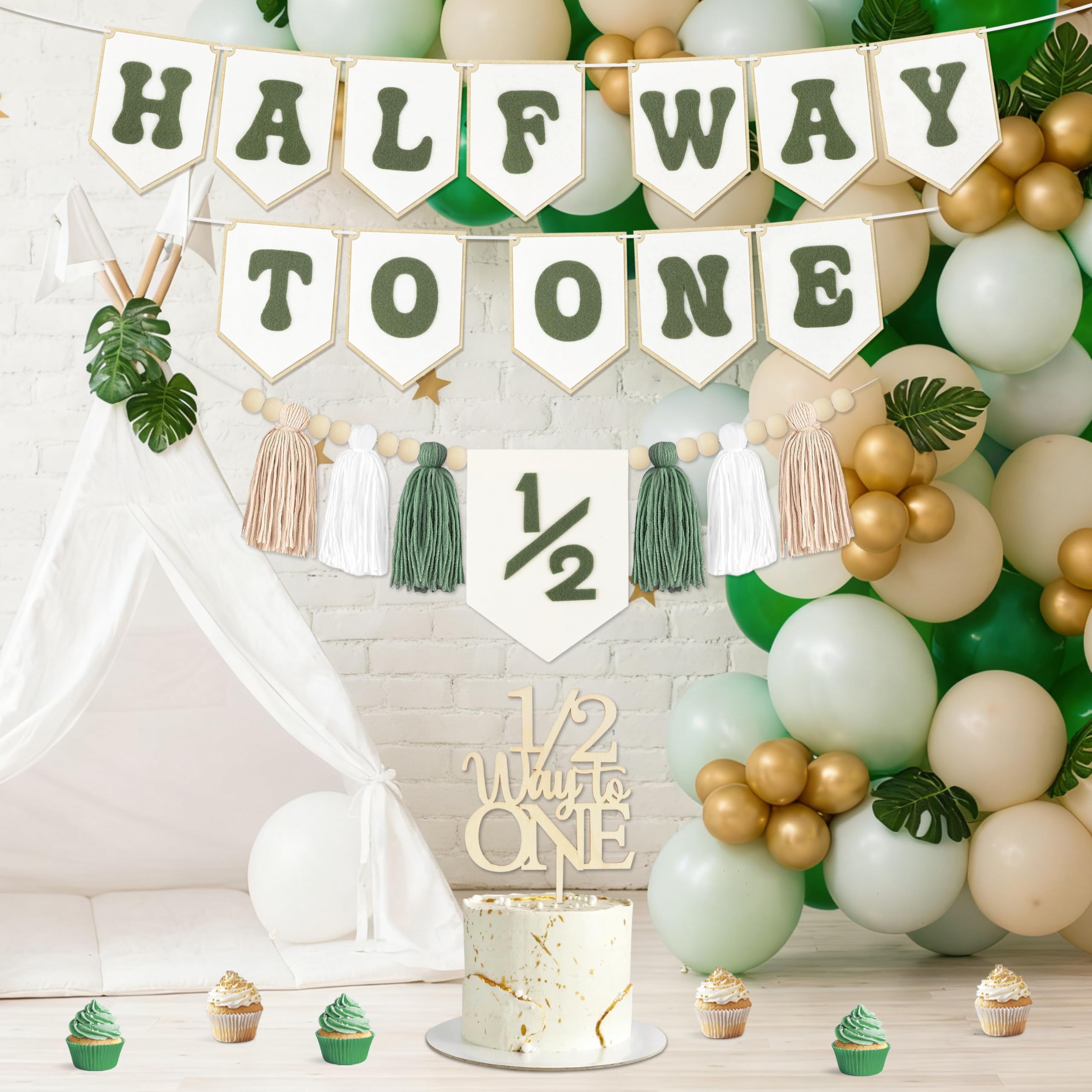 1/2 Birthday Decorations - Green Half Way Banner -4