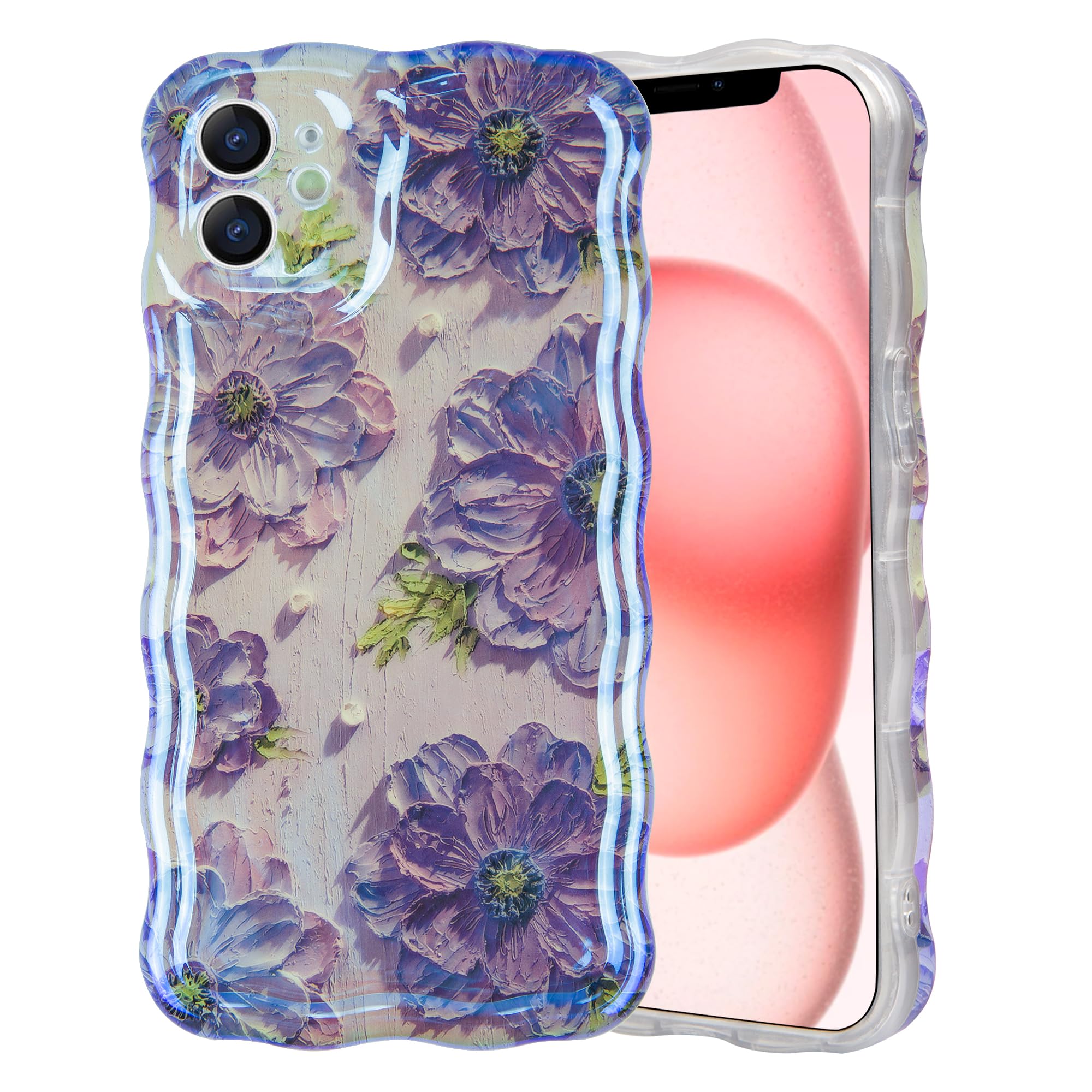 IDweel Case for iPhone 11, Luxury Colorful Retro Oil Painting Printed Flower Glossy Pattern Cute Curly Wave Edge Exquisite...