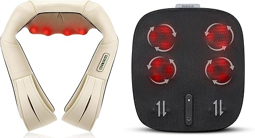 Nekteck Masajeador de cuello y espalda beige y masajeador de pies Shiatsu con calor