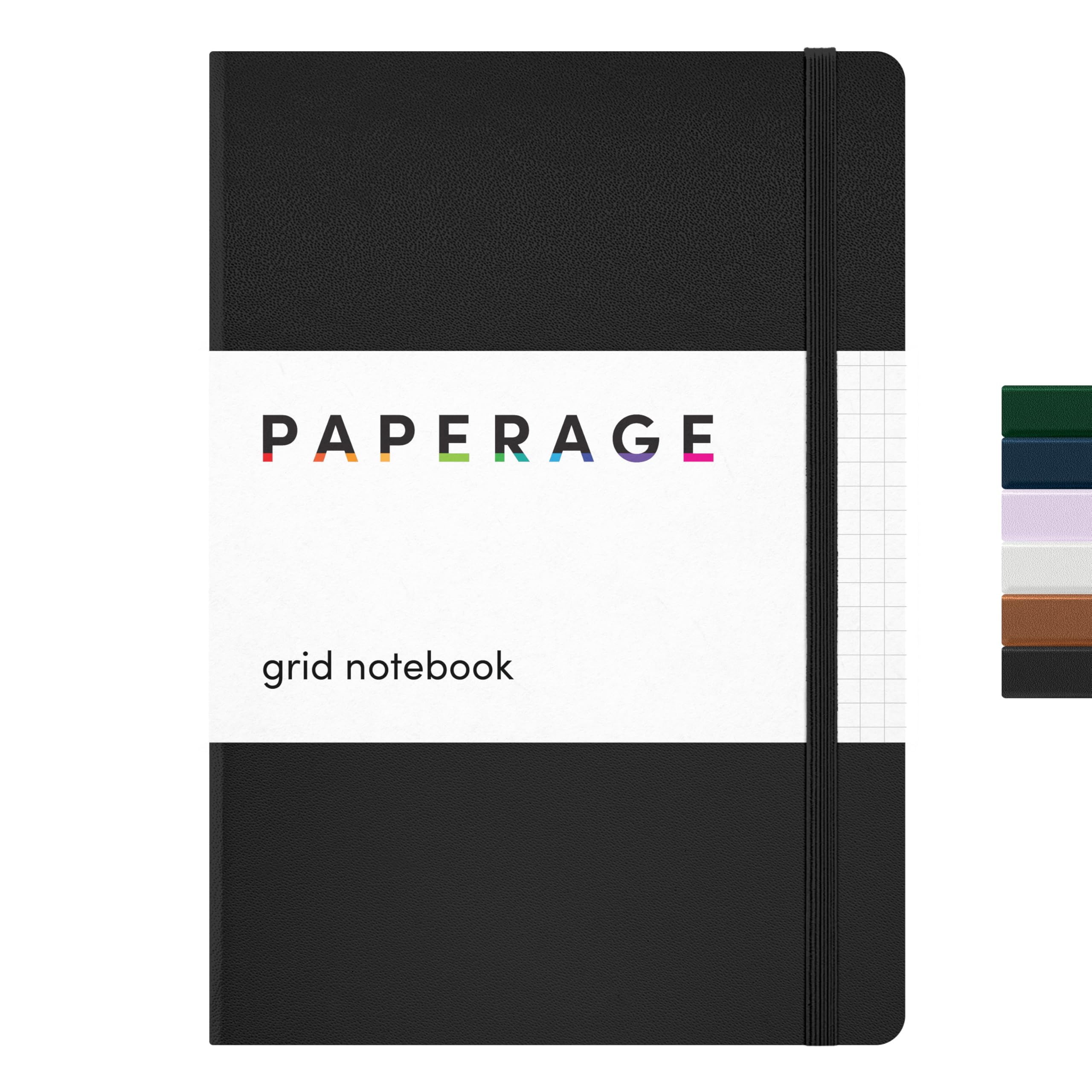 PAPERAGE Graph Paper Journal Notebook, (Black), 160 Pages, Medium 5.6 in x 8 in - 100 GSM Thick Paper – Hardcover Grid Notebook for Work or School