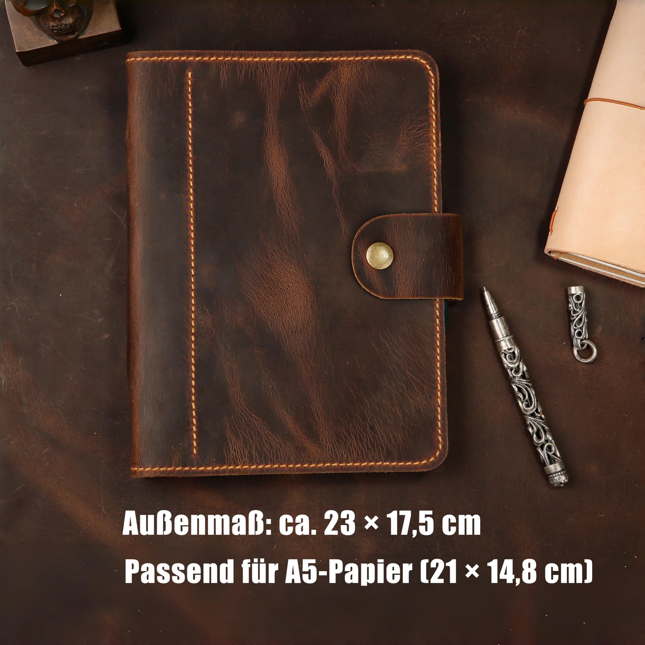 A5 Leder Organizer Ringbuch, Vintage Notizbuch, Gravur personalisiert
