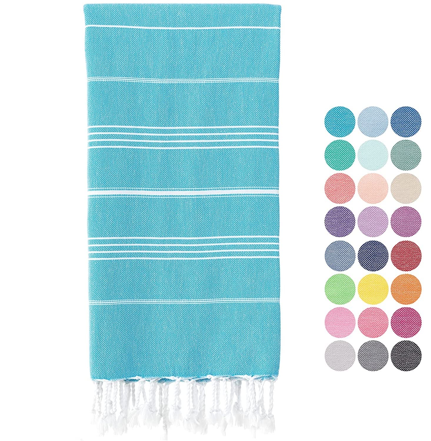 Ephesus Turkish Beach Towel Oversized 100x180 cm 100% Cotton Sand Free Quick Dry Extra Large Turkish Towel Light Travel Towel for Adults Beach Gifts Beach Accessories (Turquoise)