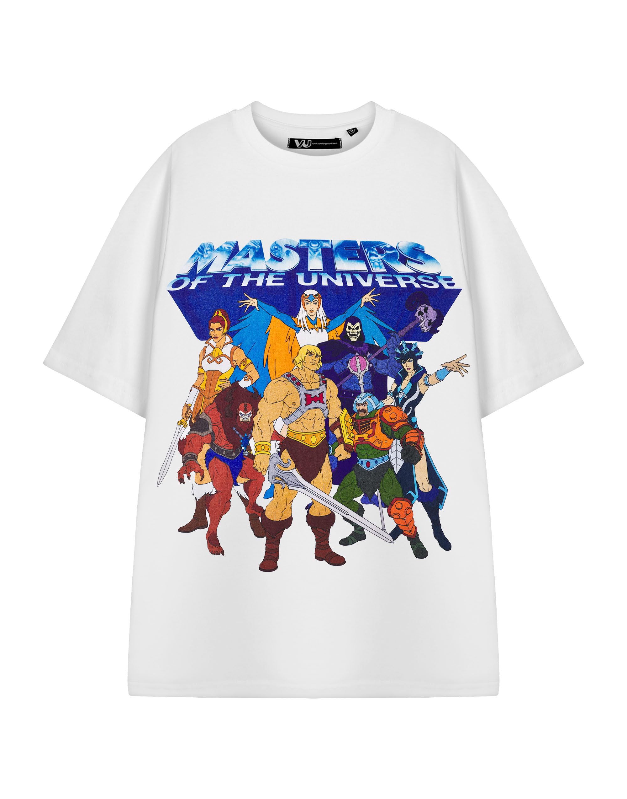 Masters Of The Universe Men's White T-Shirt | Adults Short Sleeve Graphic Tee In Black | Sword & Planet Cartoon Series Apparel Top