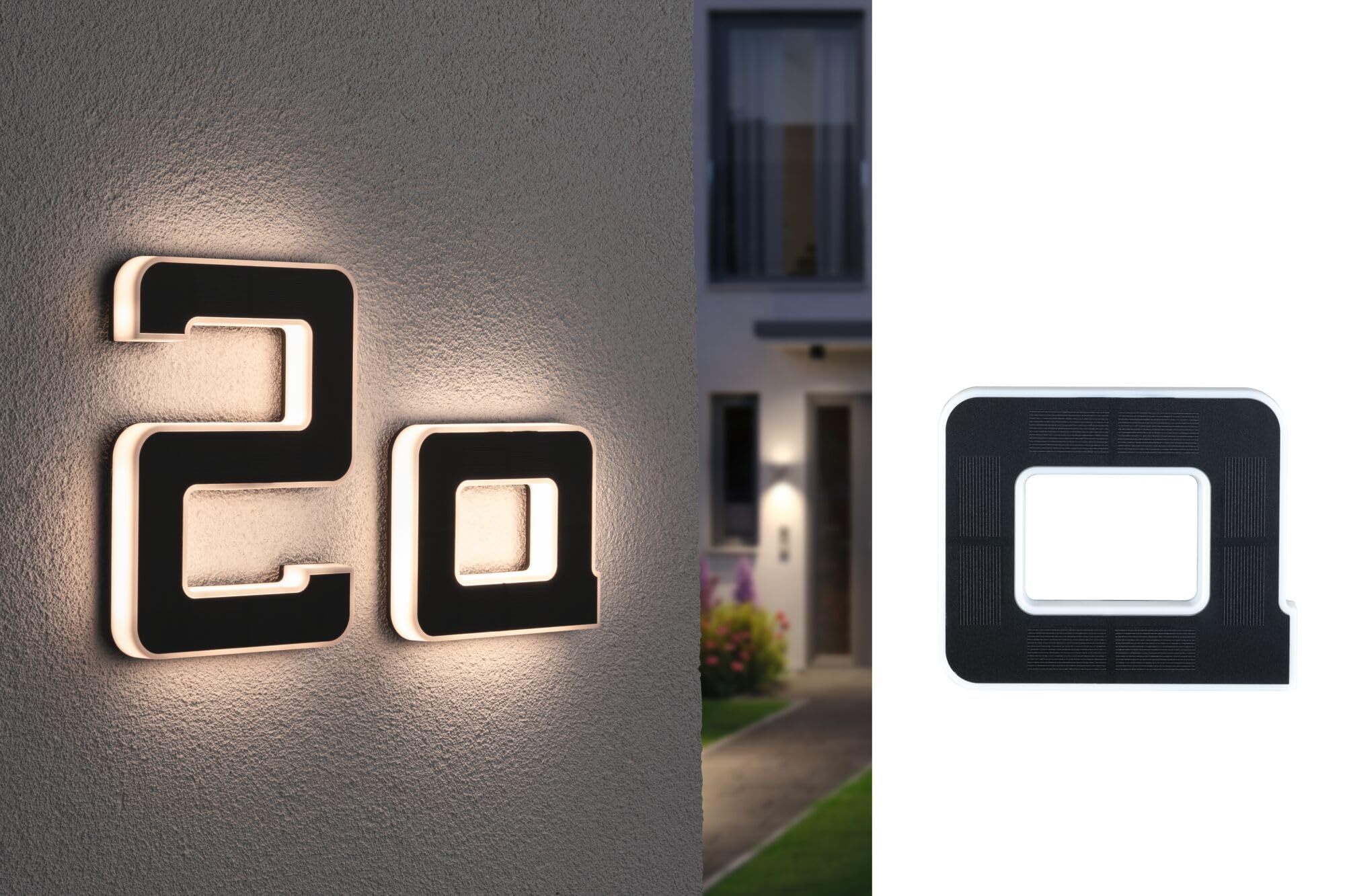 Paulmann 94650 LED Solar Hausnummer A IP44 Warmweiß Akku wechselbar incl. 1x0,2 Watt Solarleuchte Schwarz Solarlampe Kunststoff Solarlicht 3000 K