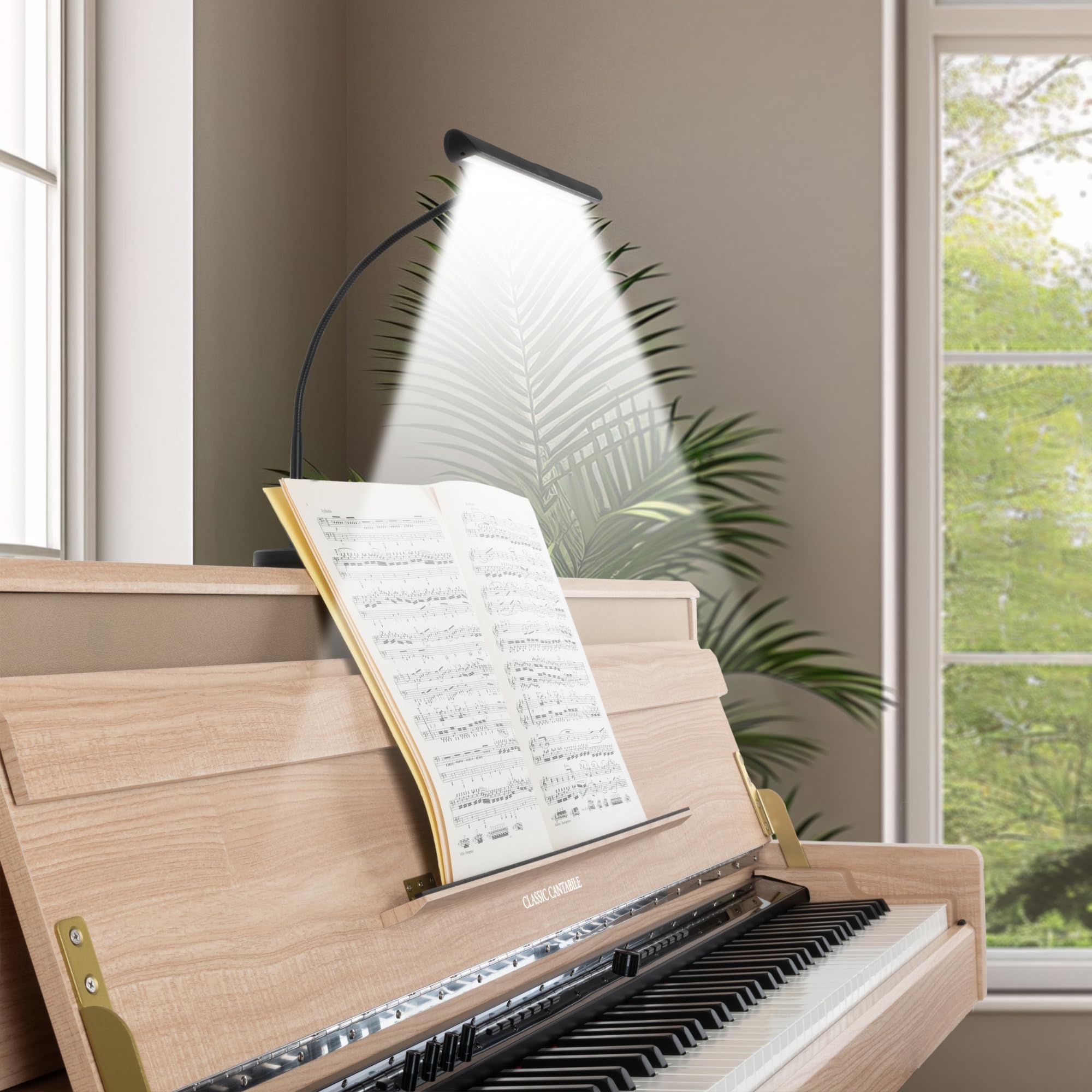 Classic Cantabile SM Pianoleuchte Easy - Dimmbare Klavierlampe mit Memory-Funktion - Tischlampe mit Schwanenhals - Warm-weißes Licht mit 18 LEDs - Notenpultleuchte mit Touch - Klavierleuchte Schwarz