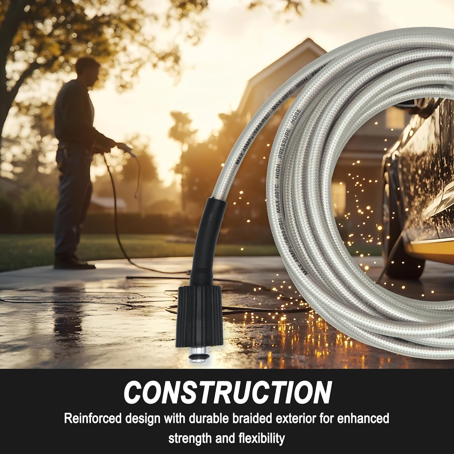 25-Foot Pressure Washer High Pressure Hose, Replacement for Greenworks 5200402, Compatible with all Greenworks Pressure Washers, 1/4-Inch Quick Connect