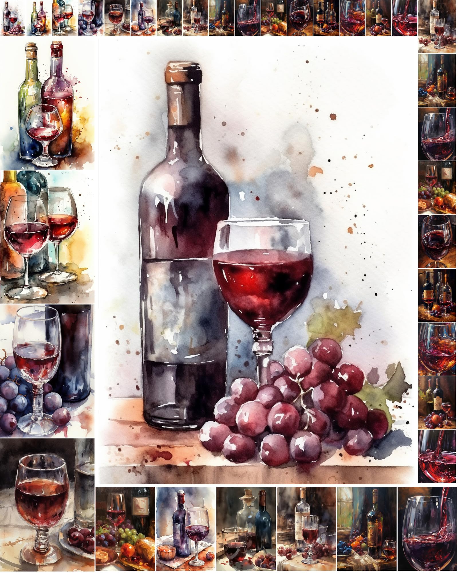 Papier de découpage aquarelle de vins - Flonz 35 feuilles vintage 15x20 cm pour scrapbooking