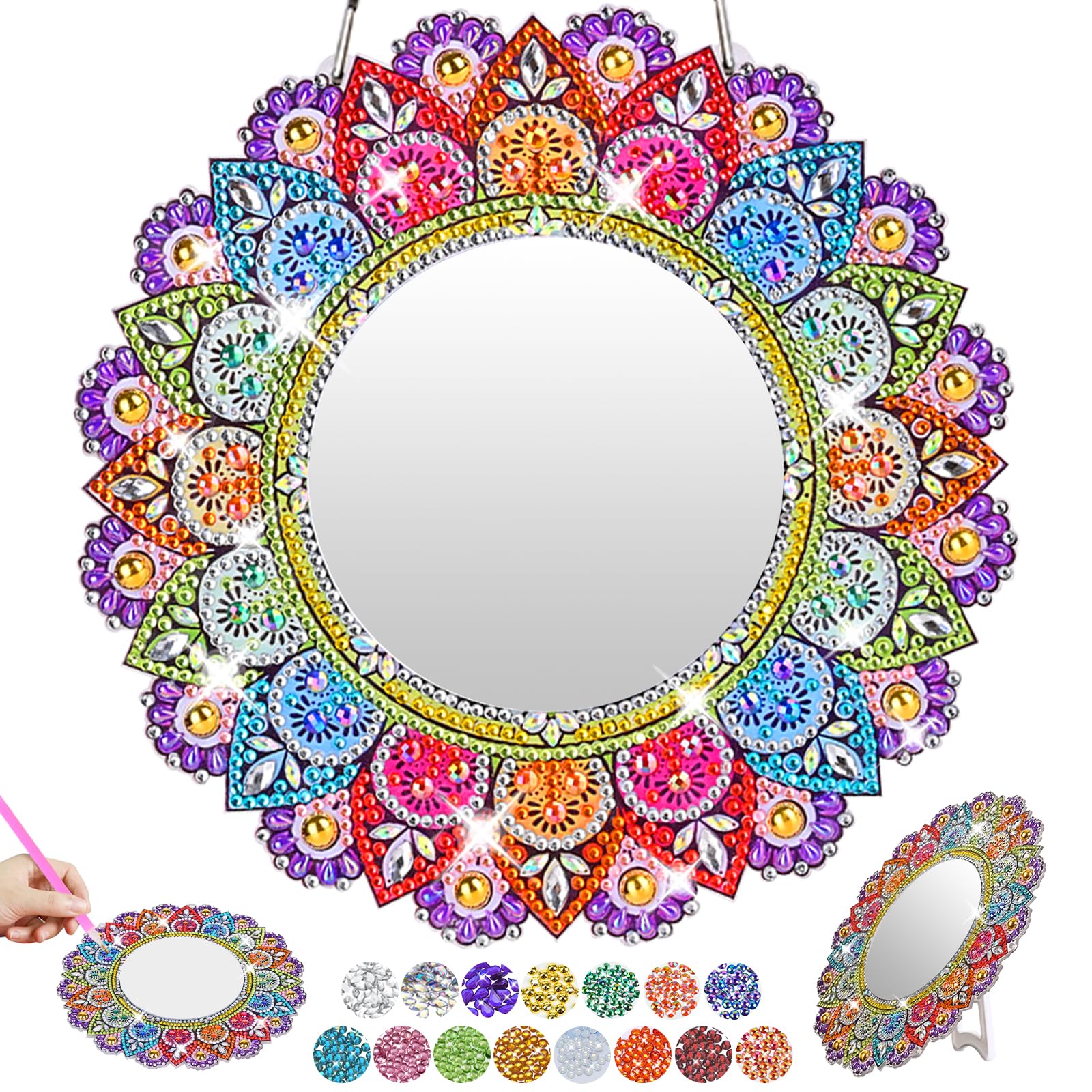 Fosdaling Geschenk Mädchen: Diamond Painting Spiegel, Mandala Basteln Set Geschenke, Bastelset Geburtstagsgeschenk für 6-15 Jährige Kinder, Kreatives Spielzeug Deko ab 6 7 8 9 10 11 12 13 14 15 jahre