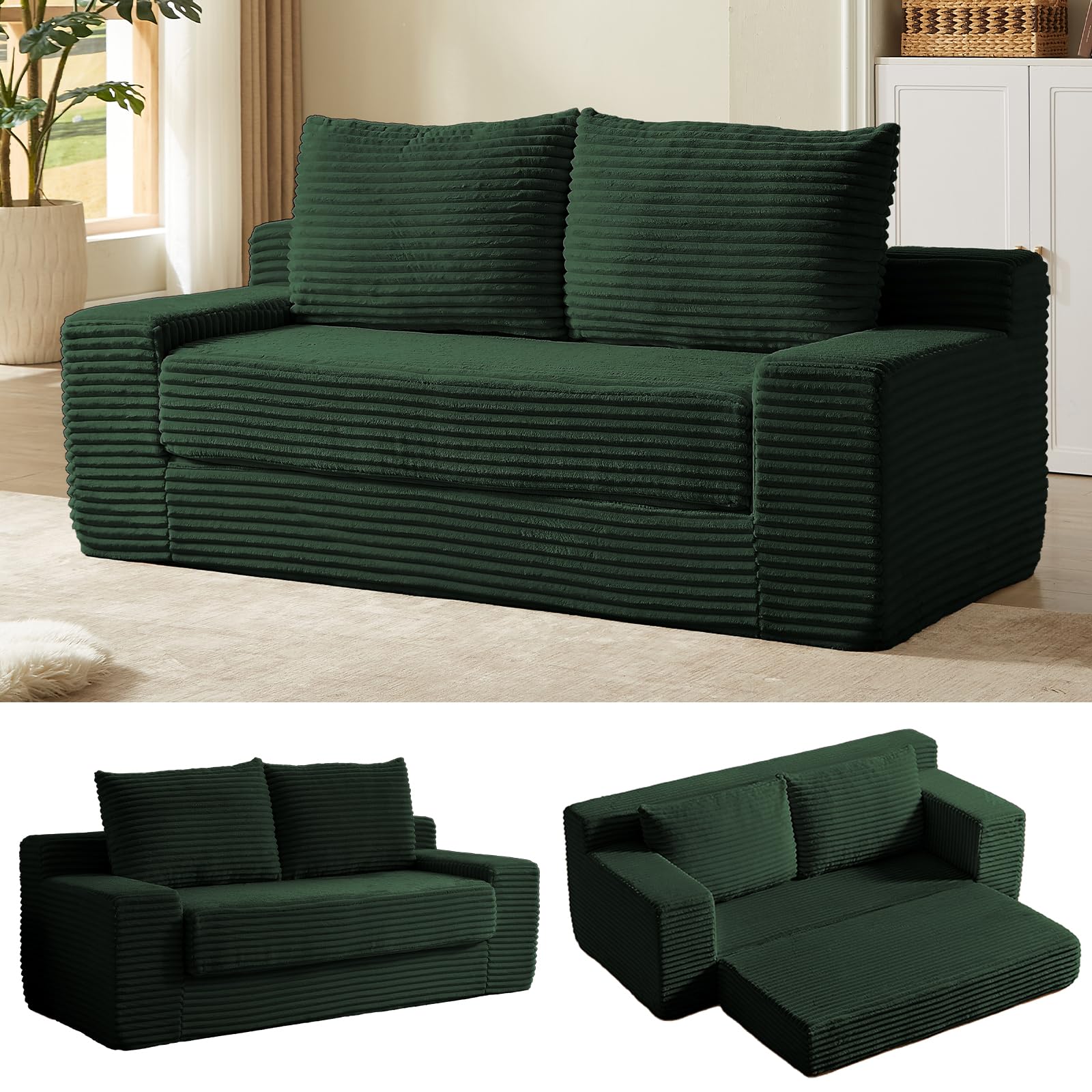 70.87" Loveseat Sofa Bed - Corduroy Upholstered, Comfy Deep Seat & Modern Design - Small Space Friendly, No Assembly Needed - Ideal for Living Room,