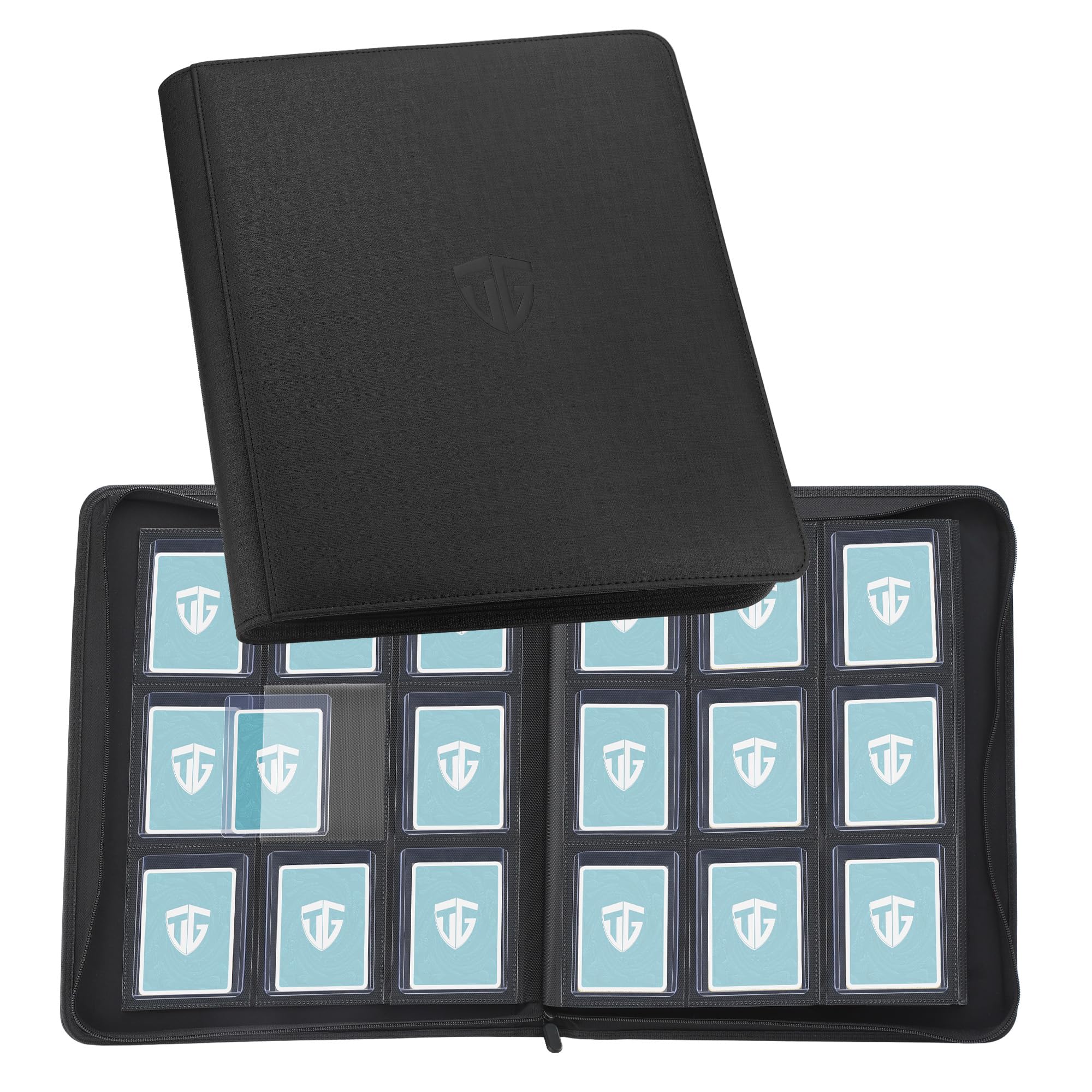TCGUARD Toploader - Album di carte da collezione per 216 Top Loader, 9 scomparti con tasche per carte Rigid Toploader da 7,6 x 10 cm, per TCG, carte MTG (nero)