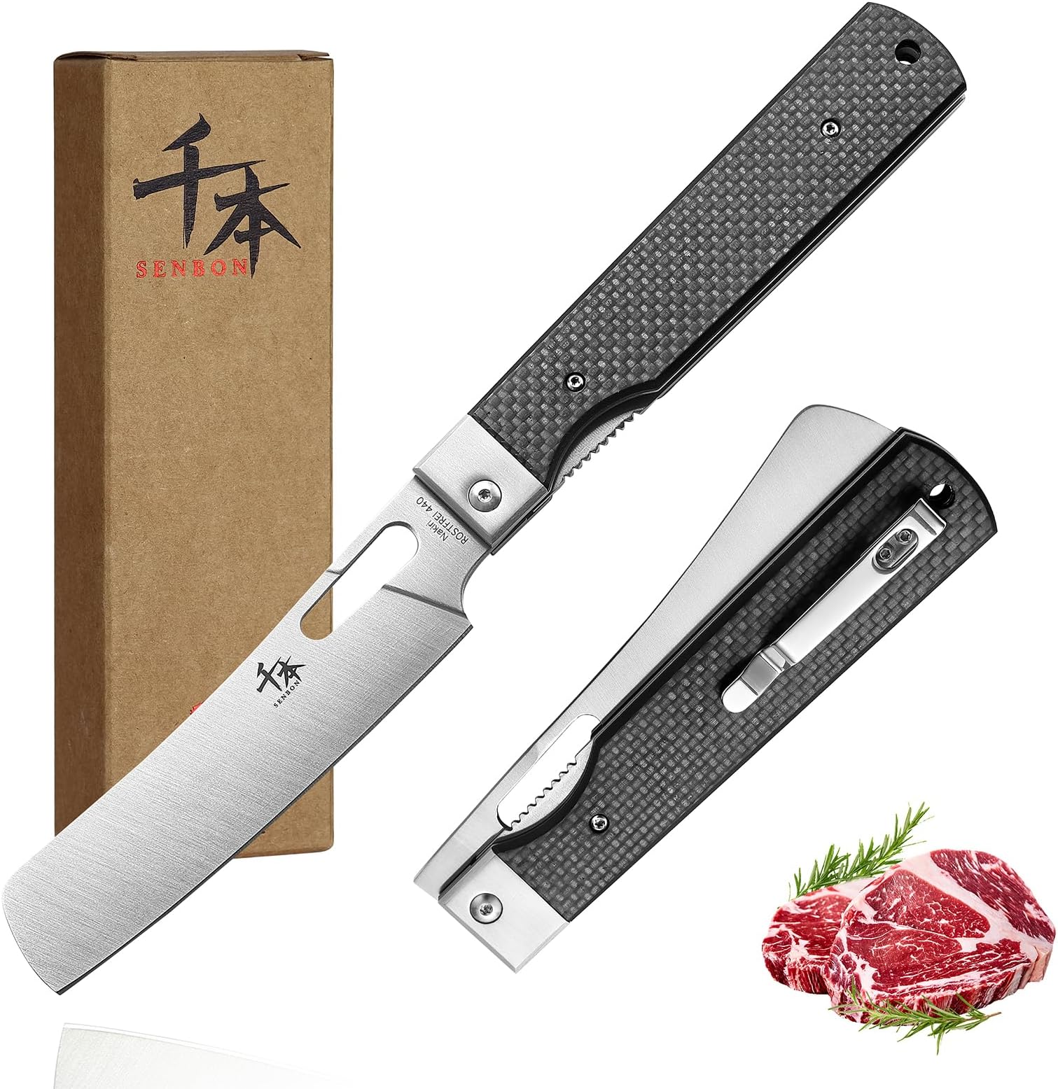 SENBON 440 Stainless Steel Sharp Pocket Folding Chef Knife