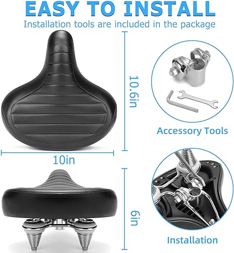 Miniatura 6 de Asiento de bicicleta ancho para hombres y mujeres, cómodo cojín de asiento de bicicleta grande acolchado suave, cómodo de gran tamaño para silla de