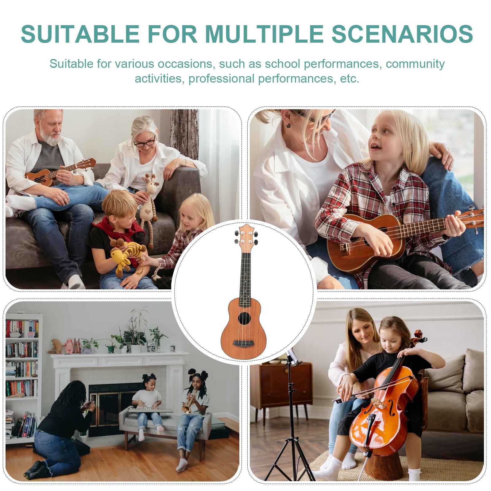Ciieeo Ukelele Soprano de 21 Pulgadas para Principiantes Niños Cuatro Cuerdas, Material Madera y Fibra de Carbono, Adecuado para Educación Musical y Práctica