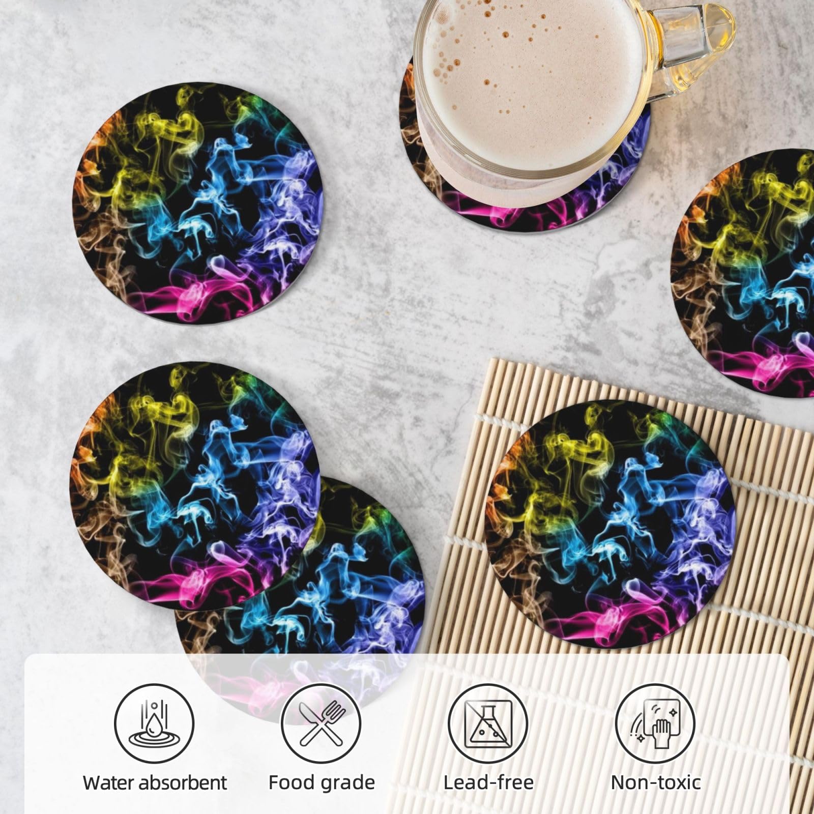 Set di 6 sottobicchieri in ceramica stampati con fumo colorato sottobicchiere decorativo