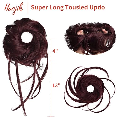 Miniatura 9 de HOOJIH - Extensiones de cabello superlargas estilo rodete alborotado, cabello recogido, pelo ondulado, cola de caballo con banda elástica para