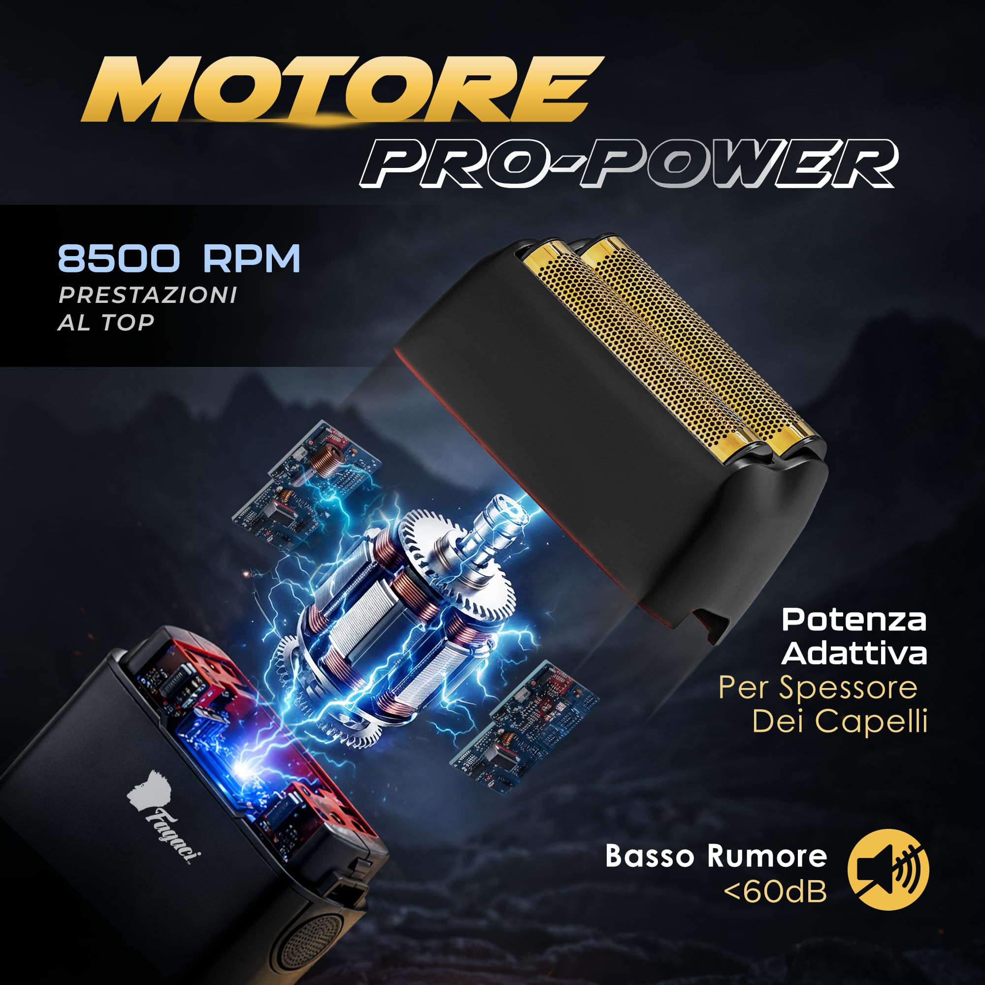 Fagaci Rasoio a Lamina con Rasatura Ultra Liscia, Electric Shaver Senza Irritazioni, Rasoio Barba Uomo Elettrico con 8500 giri/min ad Alta Coppia, Shaver Elettrico Barba e Capelli Facile da Pulire