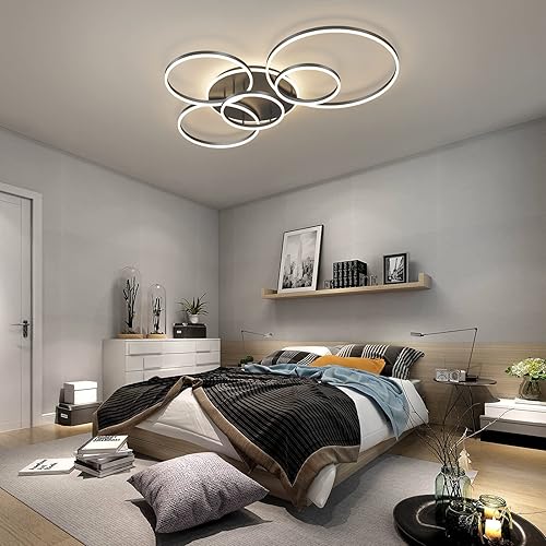 Miniatura 7 de Lámpara de techo LED moderna de 90 W, regulable, con control remoto, 5 anillos, lámpara de techo de acrílico dorada para sala de estar, dormitorio,