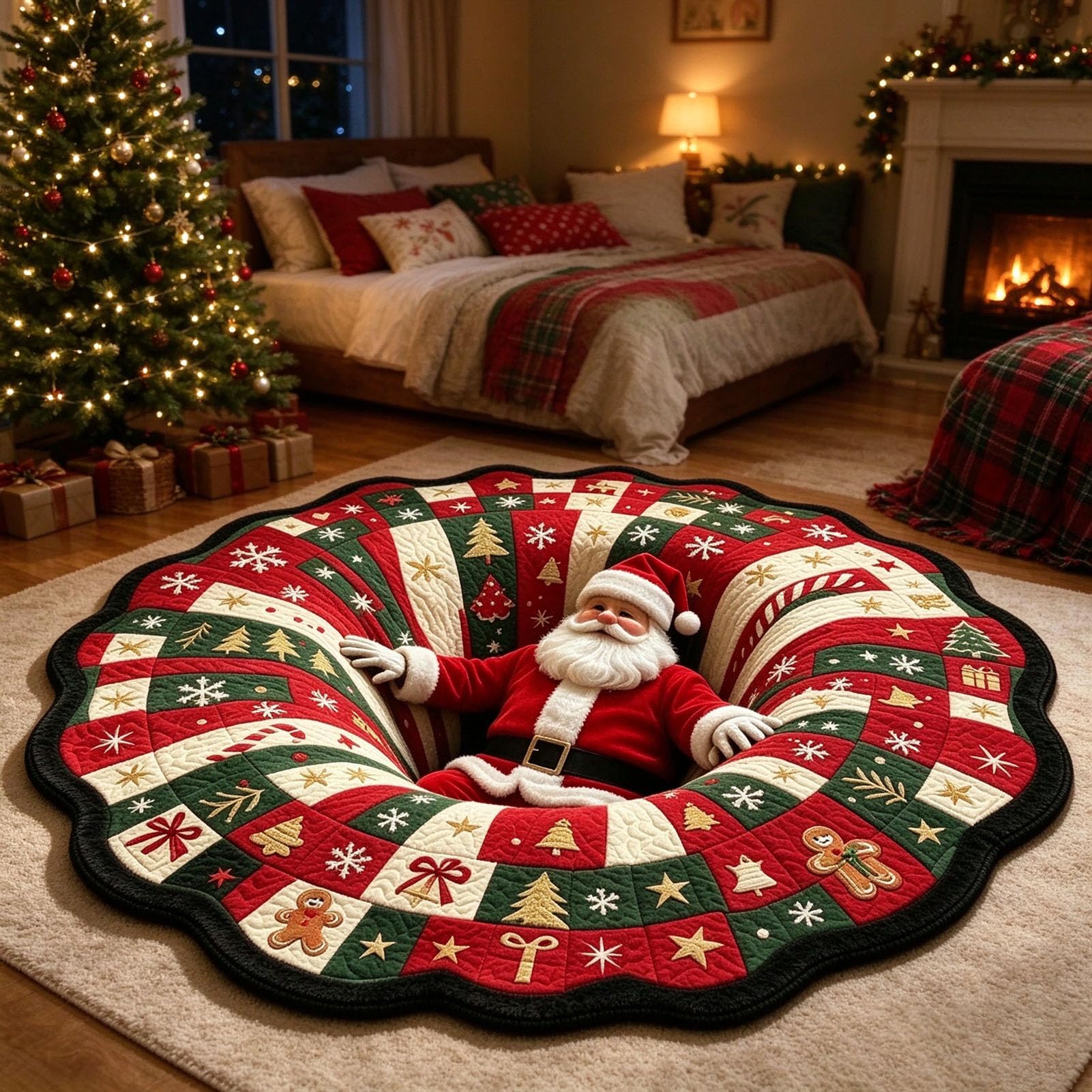 Tapis de Noël 3D à illusion d'optique, Tapis de Sol rond de fête,B,100cm