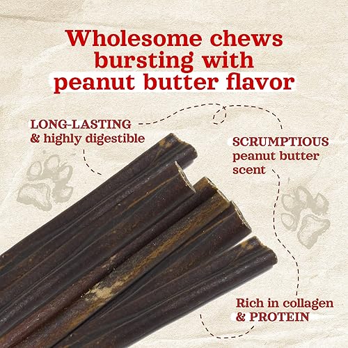 Miniatura 3 de Natural Farm Palitos de colágeno con sabor a mantequilla de maní para perros (12 pulgadas, paquete de 5), palitos de colágeno de carne de res de
