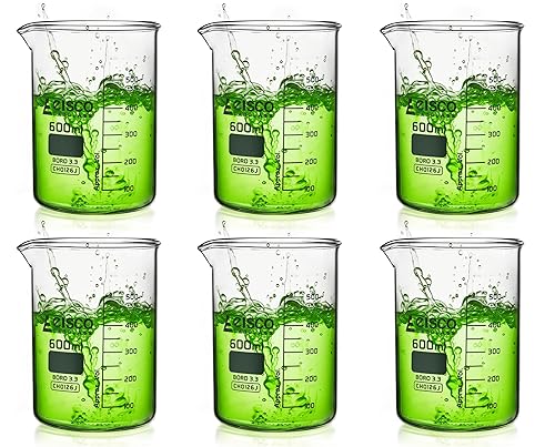 Miniatura 2 de Paquete de 6 vasos de precipitados 203fl oz forma baja con boquilla blanco graduaciones de 17fl oz vidrio de borosilicato 33 - Eisco Labs