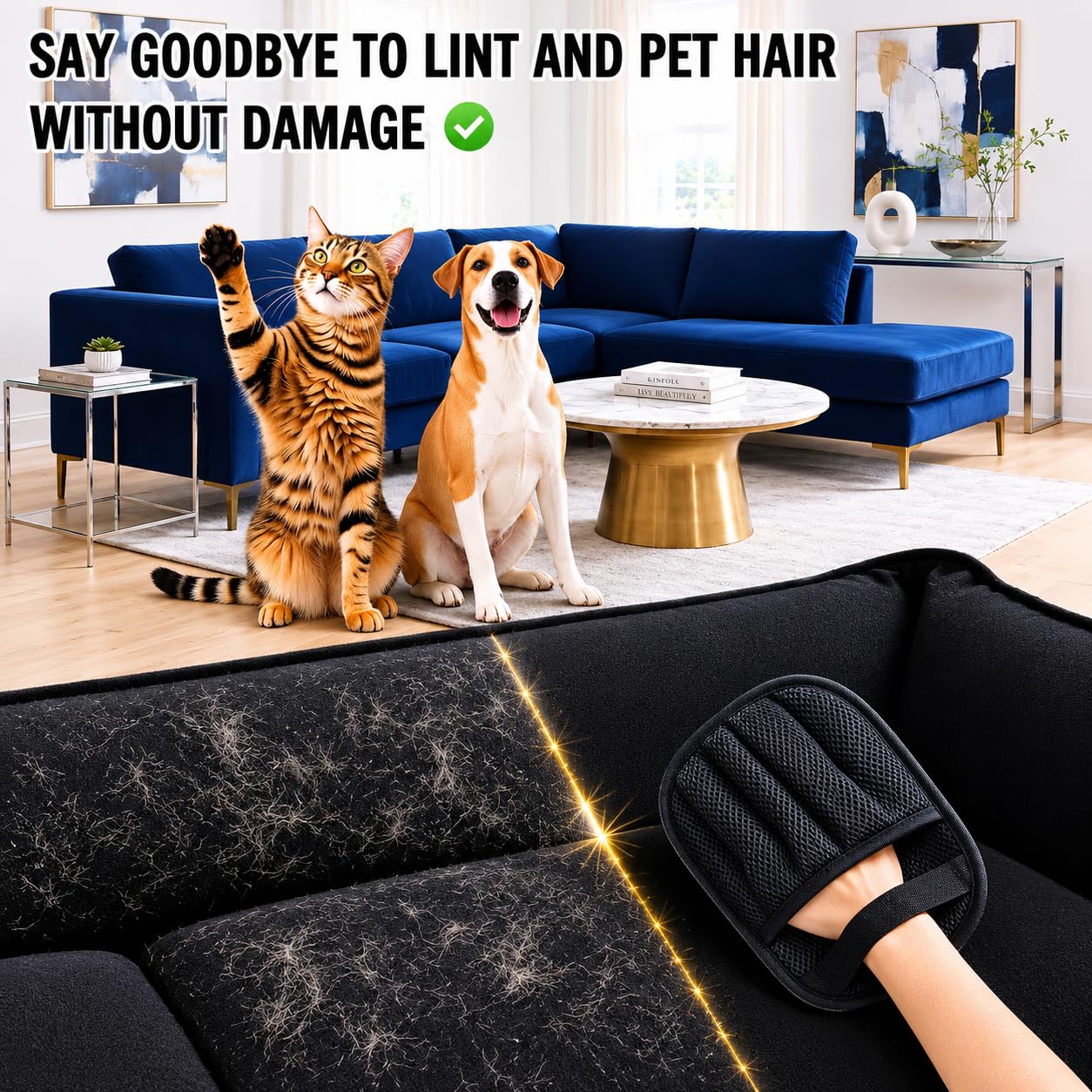 Gants d'épilation pour chats et chiens – Gants de toilettage réutilisables pour la perte de poils, le bain et le toilettage des animaux de compagnie – Outil de toilettage pour chat et animal