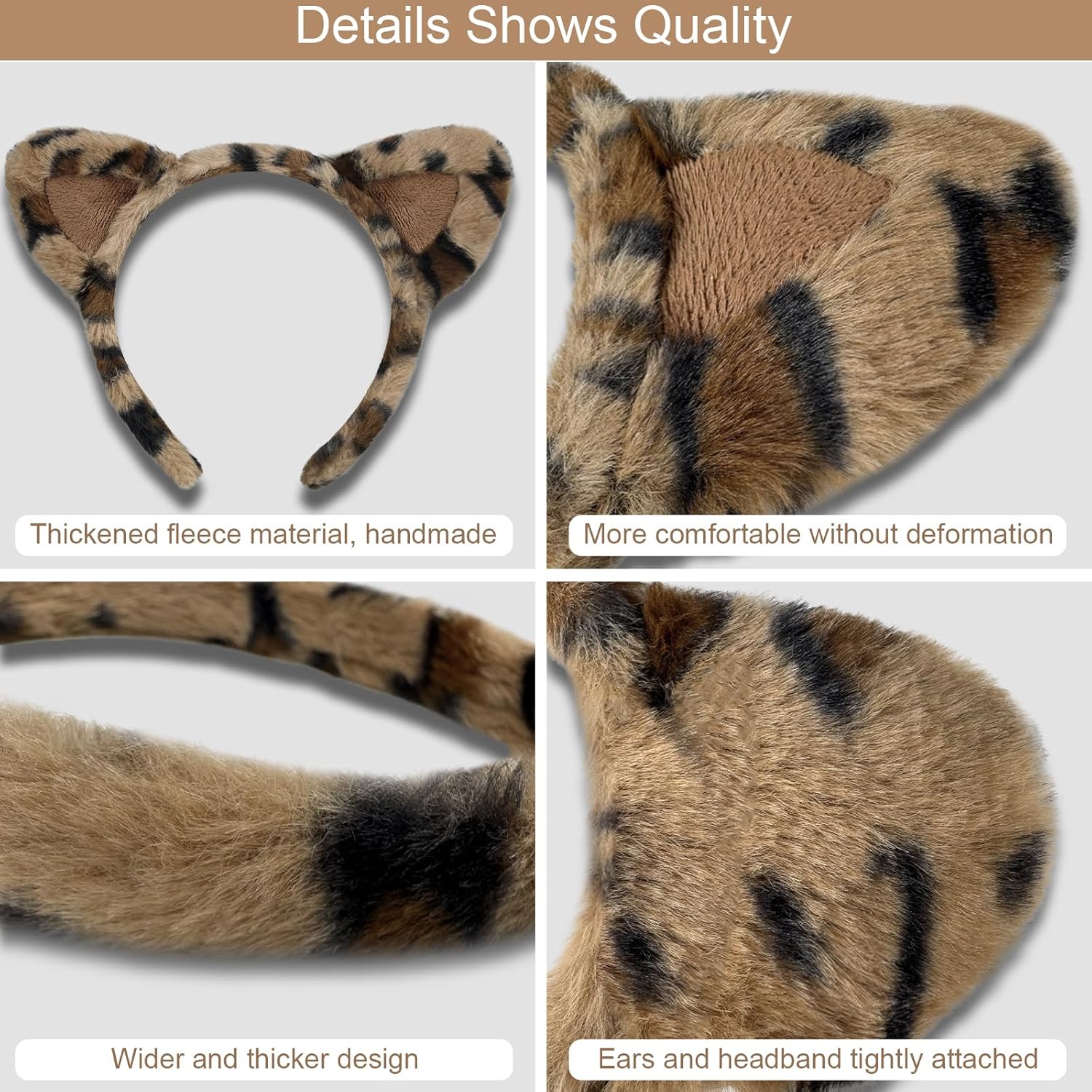 Beviliu Leopard Ears Cat Ears Headband Fluffy, Cheetah Print Cat Hairband for Women, Fuzzy Cheetah Ears Costume for Birthday Party Halloween Christmas Washing Makeup Cosplay - Image 3