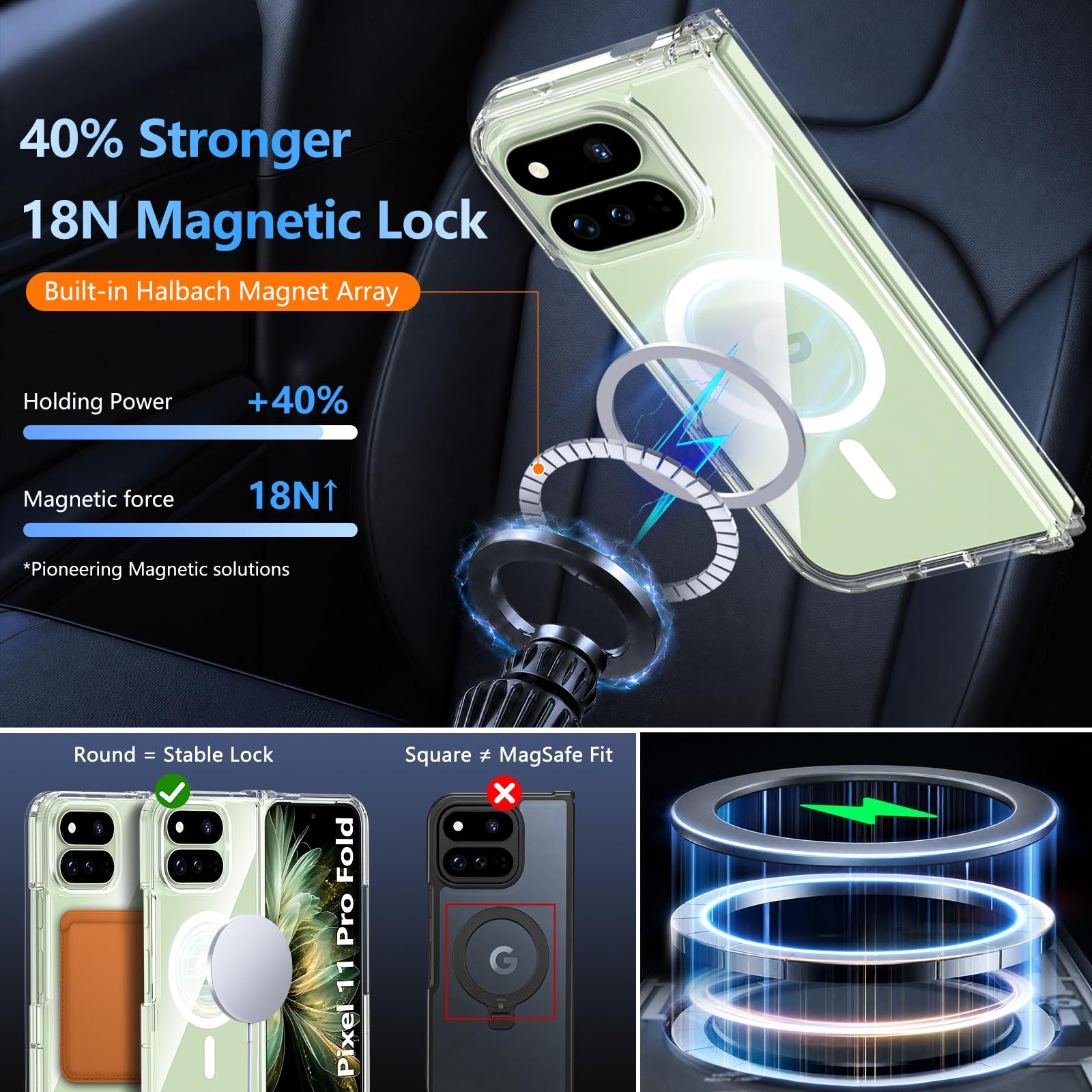 Hensinple Custodia magnetica pieghevole per Google Pixel 11 Pro | Compatibile con MagSafe, Slim Fit, ricarica magnetica, custodia trasparente antiurto per Pixel 11 Pro Fold