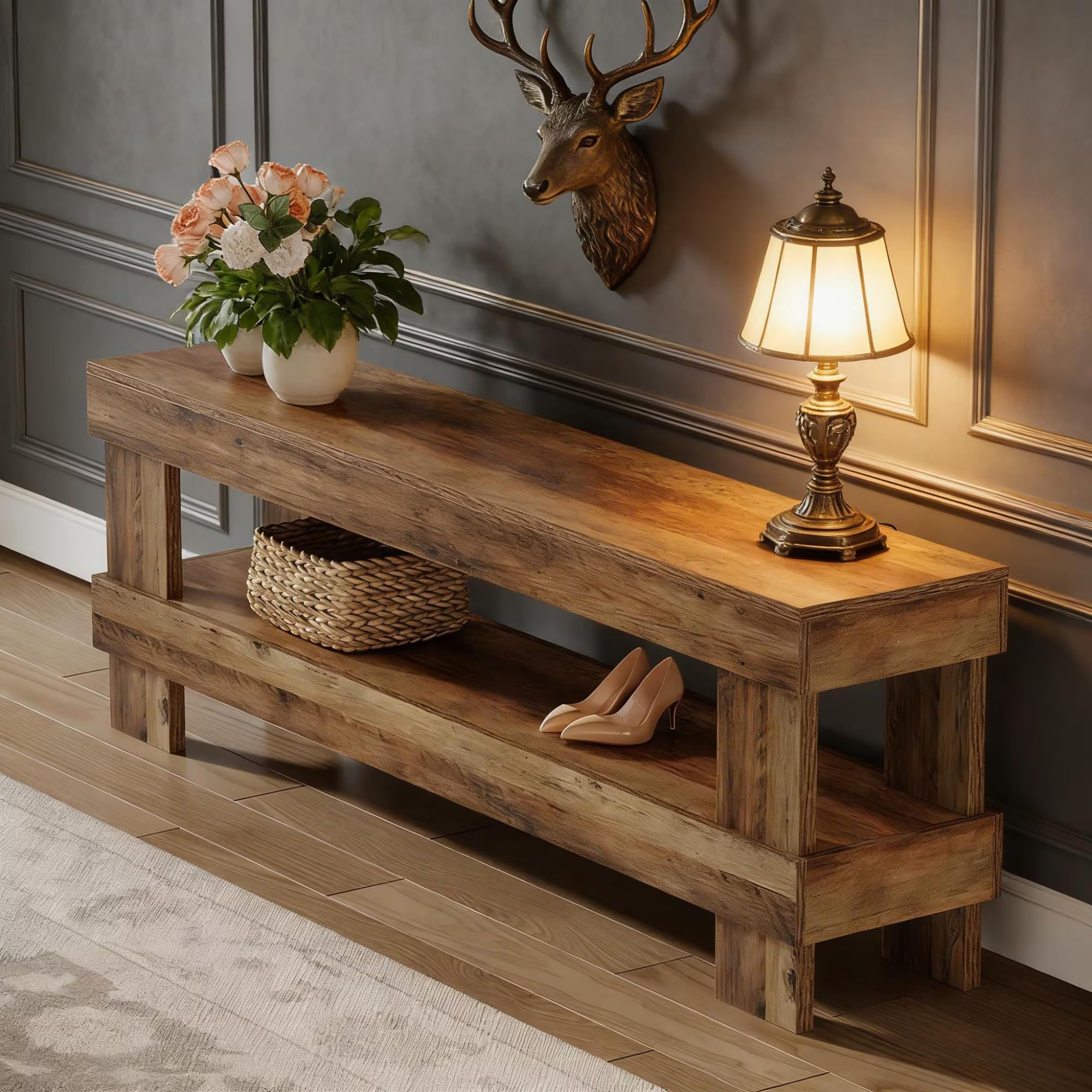Farmhouse Entryway Bench with Shoe Storage