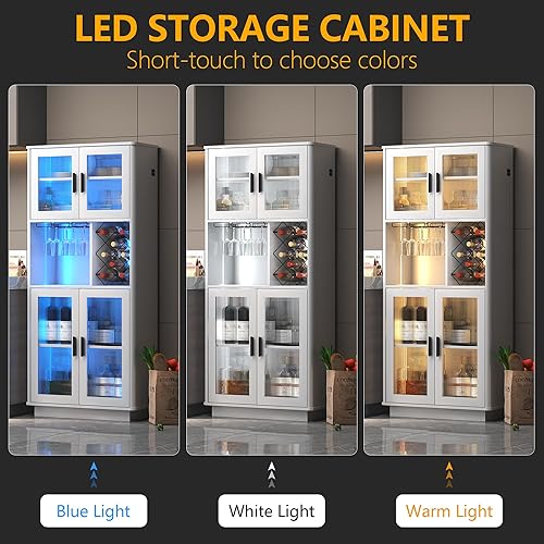 Miniatura 4 de LVSOMT Gabinetes LED para bar de vino con estante extraíble para vino, gabinetes de bar para licor con sensor de movimiento ligero, gabinete de