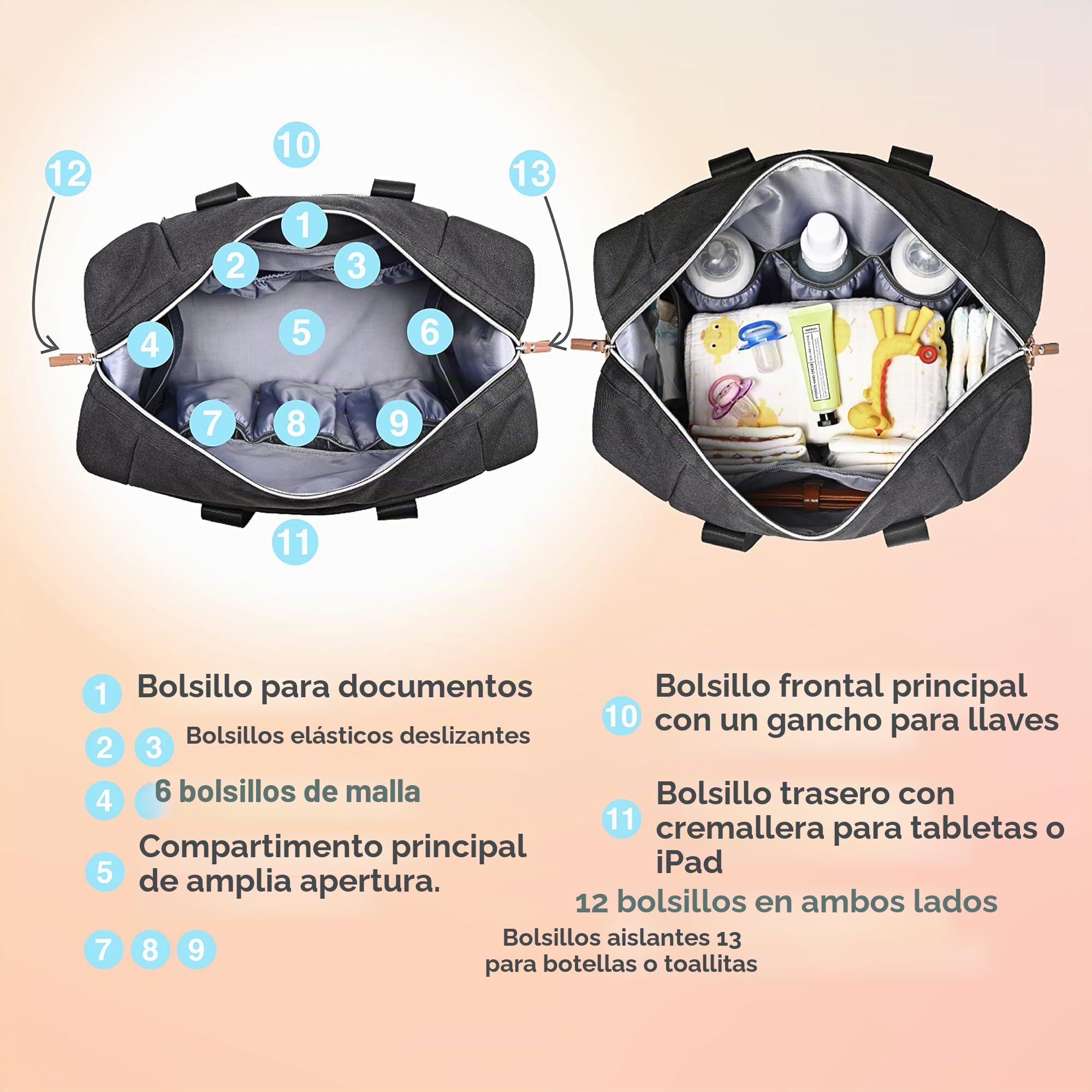 Dikaslon Bolso cambiador para bebé, bolsos de pañales tamaño grande mamá y papá, bolso de mano elegante para viaje con porta chupete y cambiador