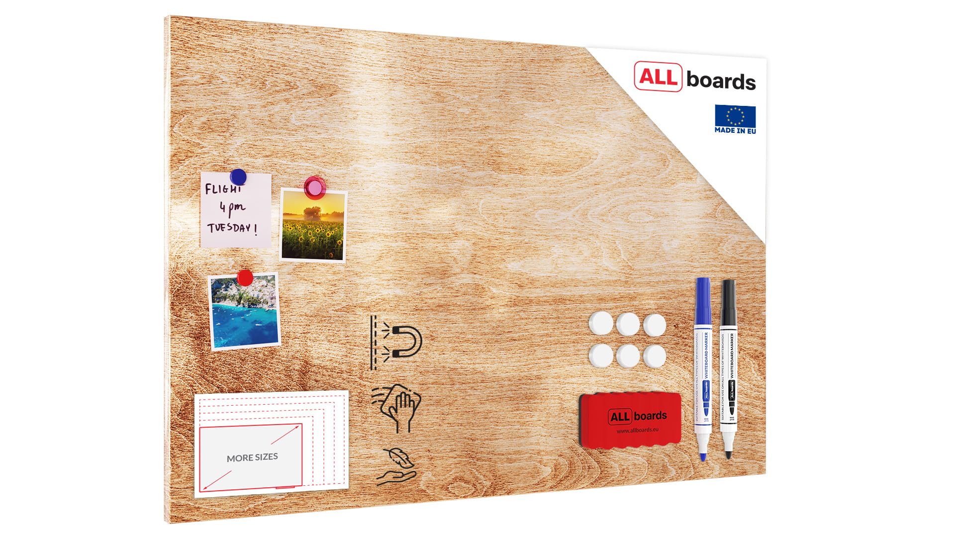 ALLboards Magnetic METALboards, Solid Wood 90×60 cm + a Set of Accessories Included — image 1