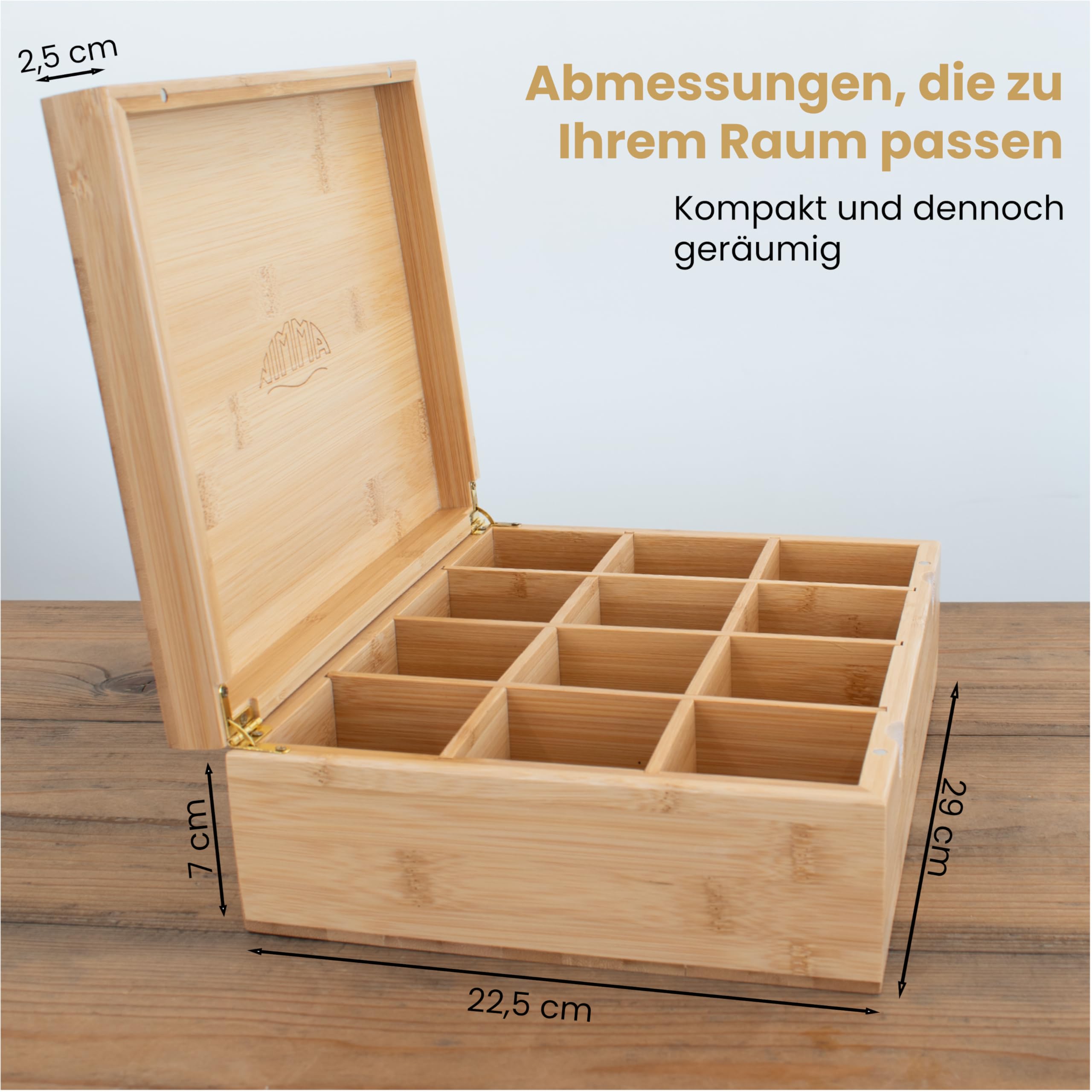 NIMMA Teeboxen – Teebox aus Holz mit Magnetverschluss – Geeignet für Pickwick, Lipton und mehr – Extra große Fächer für Teebeutel und losen Tee (1, Braun, 12 Fächer)
