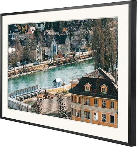 Miniatura 5 de Frametory, Marco de fotos de aluminio de 13 x 19 pulgadas, marco negro de 13 x 19 pulgadas con paspartú de color marfil para fotos de 11 x 17