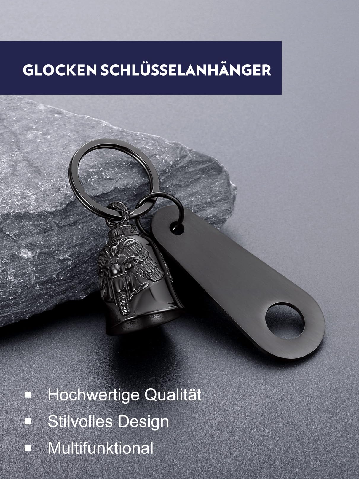 Bandmax Schlüsselanhänger Motorrad Glocke Edelstahl Motorradglocke Schlüsselanhänger Wikinger Glücksbringer Schlüsselanhänger für Motorradfahrer