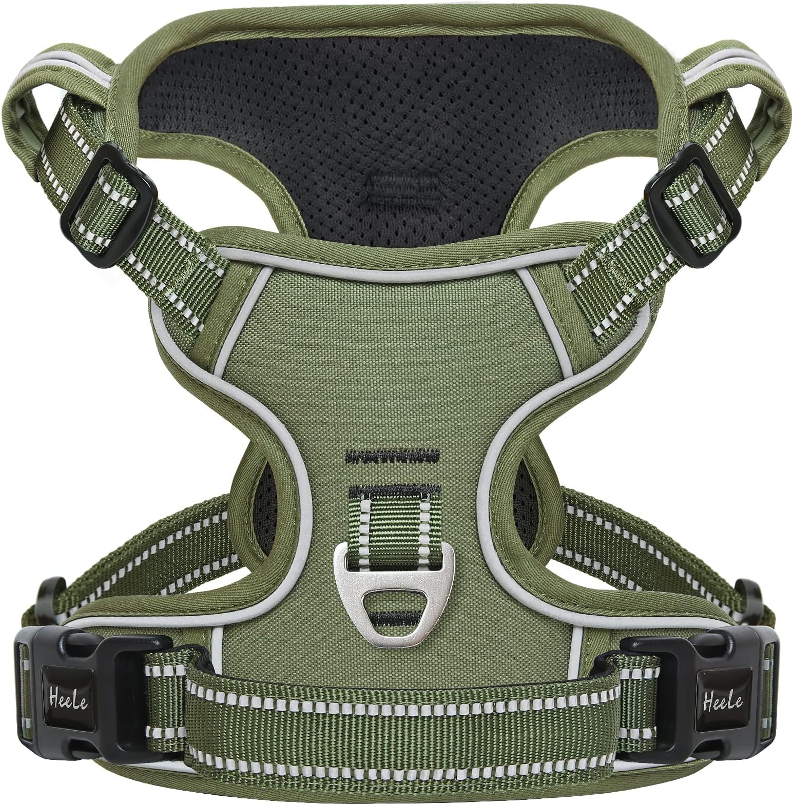 HEELE Dog Harness, Reflective Dog Harness, with Padded Handle Control, 2 Metal Rings, Harness for Small Medium and Large Dogs, Green, M