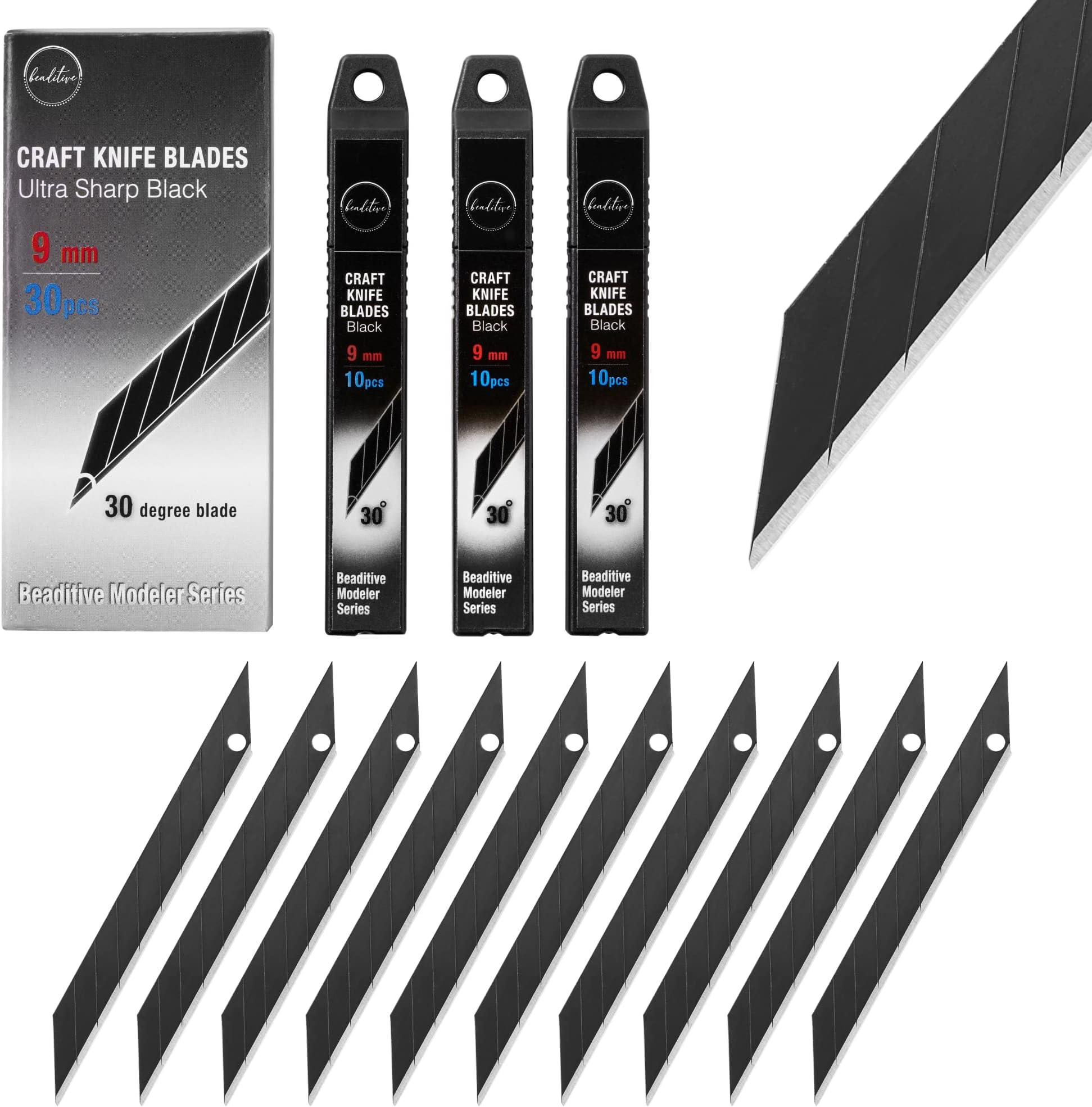 Detail Craft Knife Blades (30 pcs) - Ultra Sharp Black