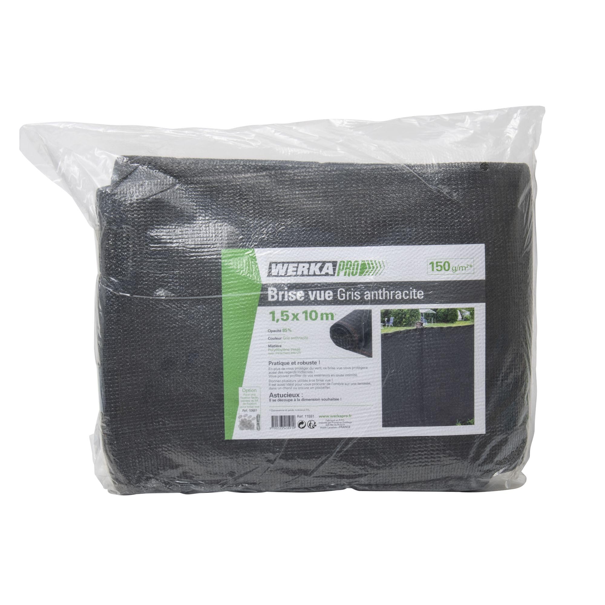WERKA PRO Brise Vue Gris Anthracite 10m 150g/​m2 1,​50 x 10m