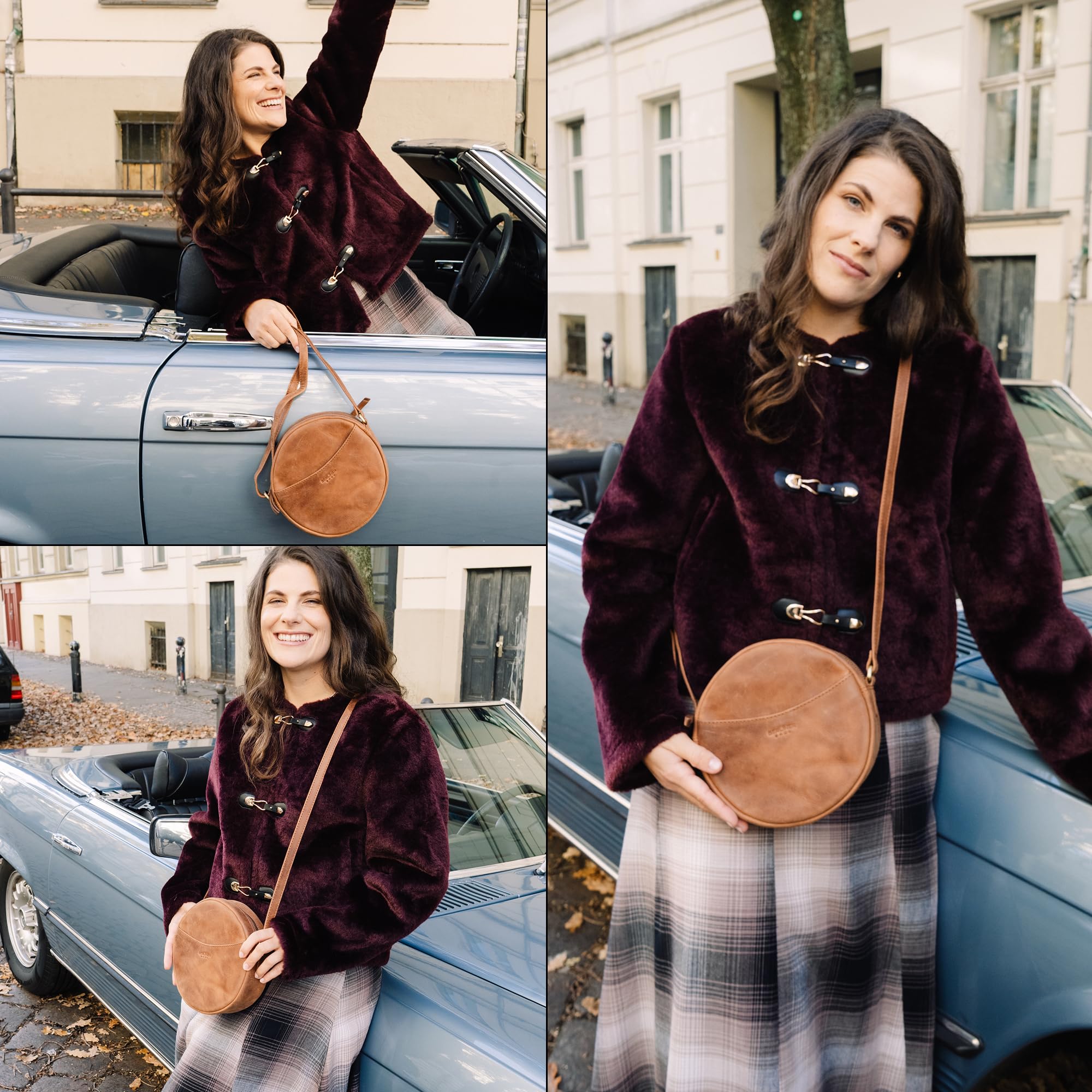 Berliner Bags Moon Bolso Bandolera Redondo Mujer Piel Auténtica Pequeño