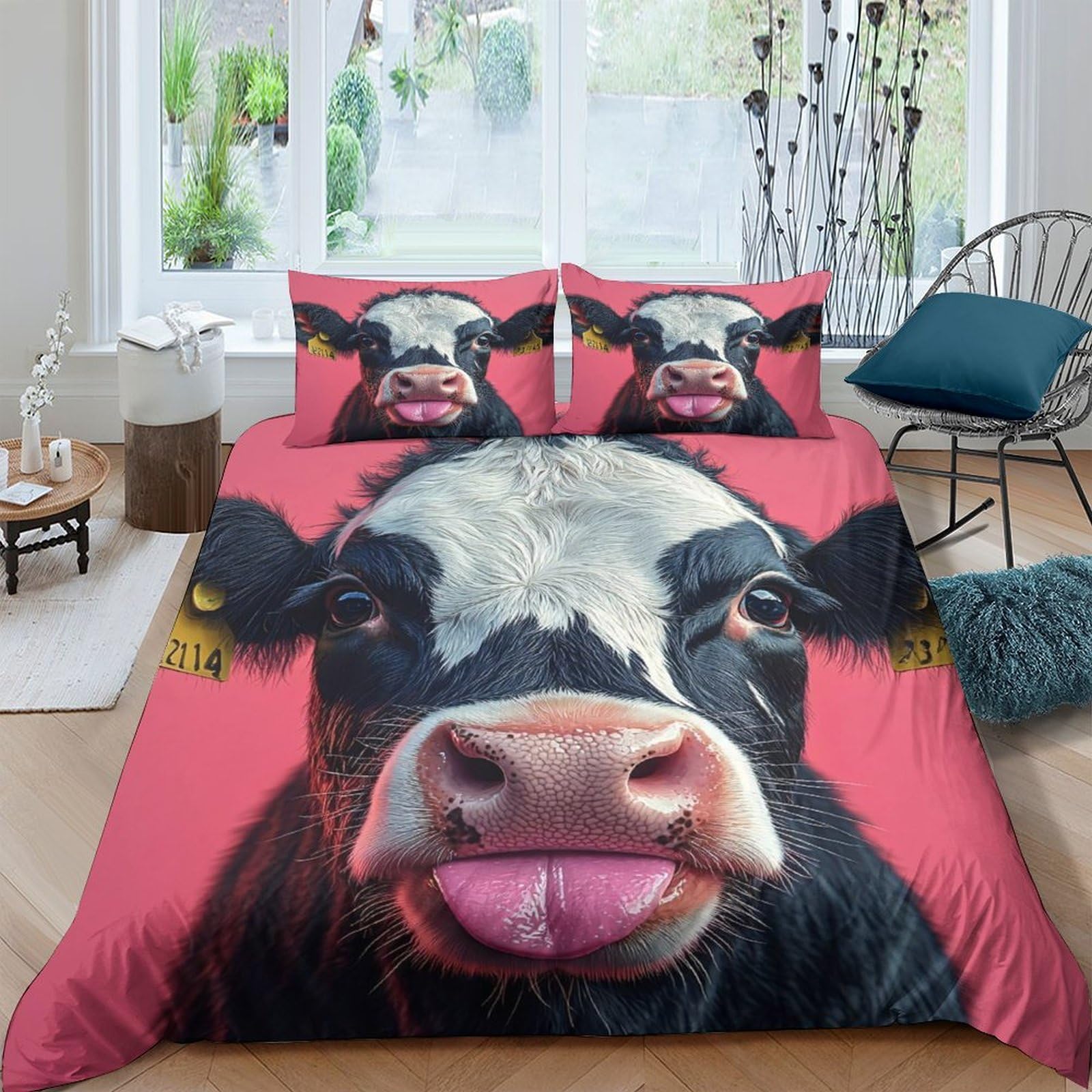 Ctjqhvkz Style-6 3D Printed Cow Face Fitted Sheet Microfiber Pink Animal Bed Sheet For Bedroom Guestroom Decor Mattress Protection Single（135X200cm）